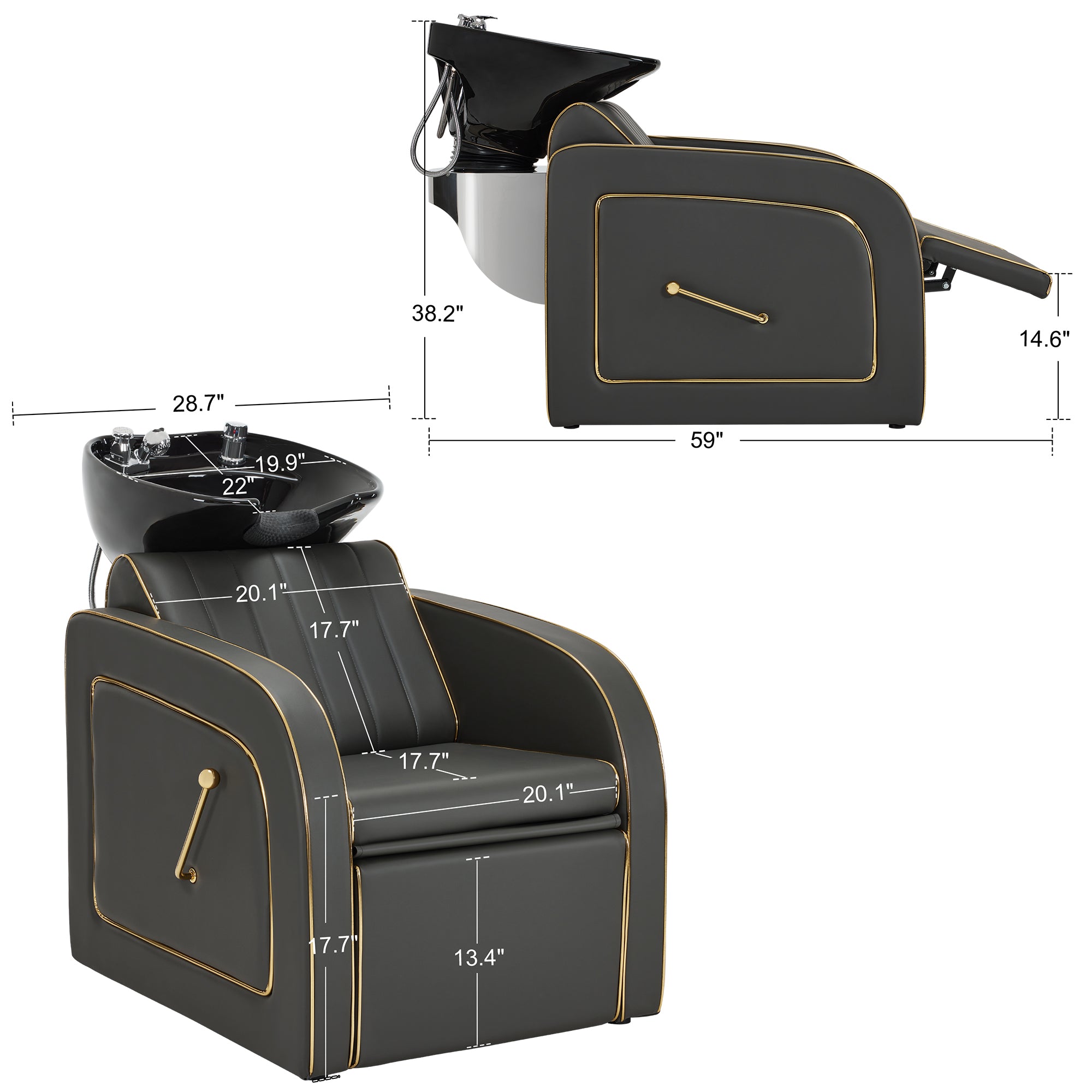 Salon & Barber Styling Chair 8885 with Hydraulic Base and Backwash Shampoo Chair 9175 with Adjustable Porcelain Bowl – Complete Professional Salon Set for Spas and Stylists