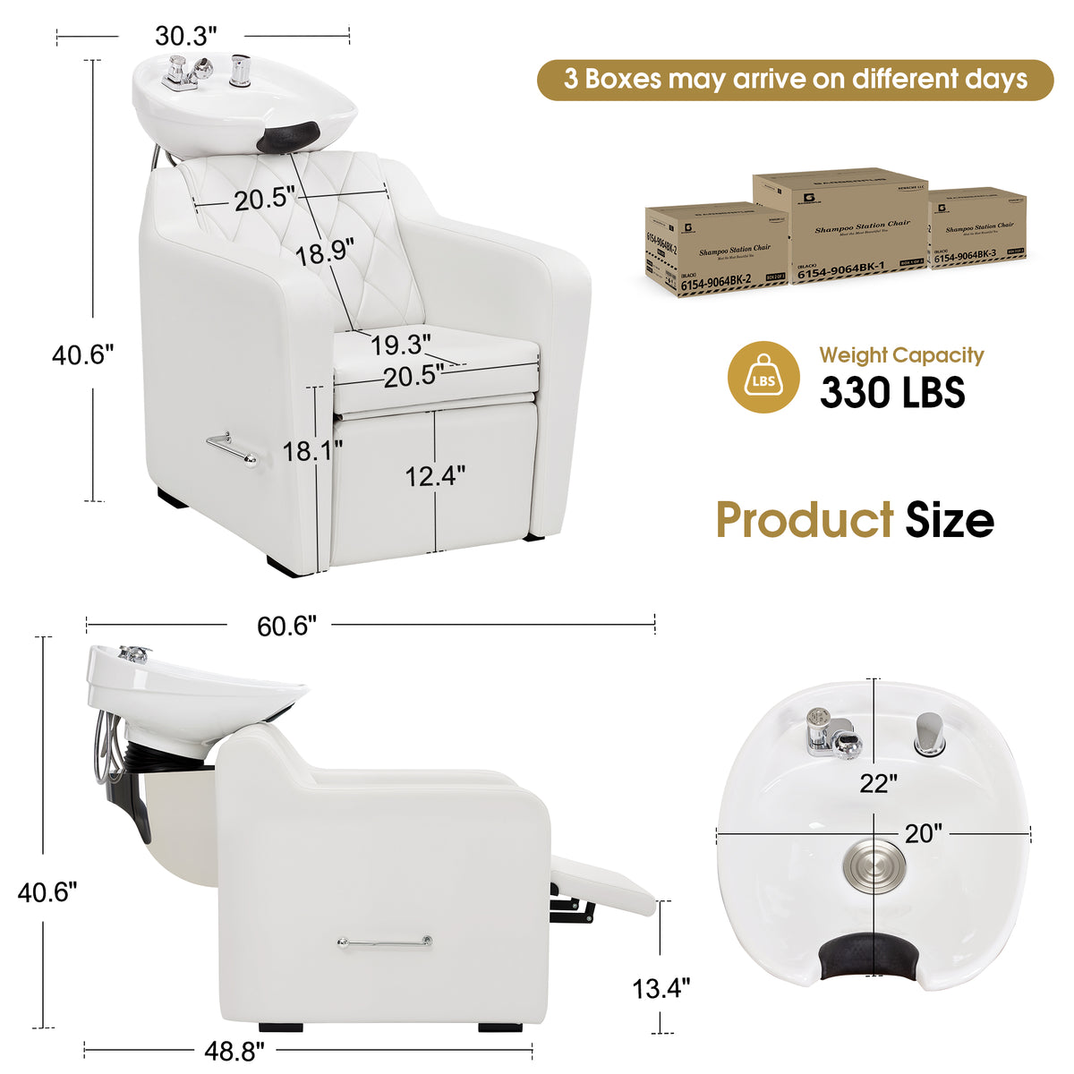 BarberPub Backwash Shampoo Chair and Bowl Set for Salon, 9064