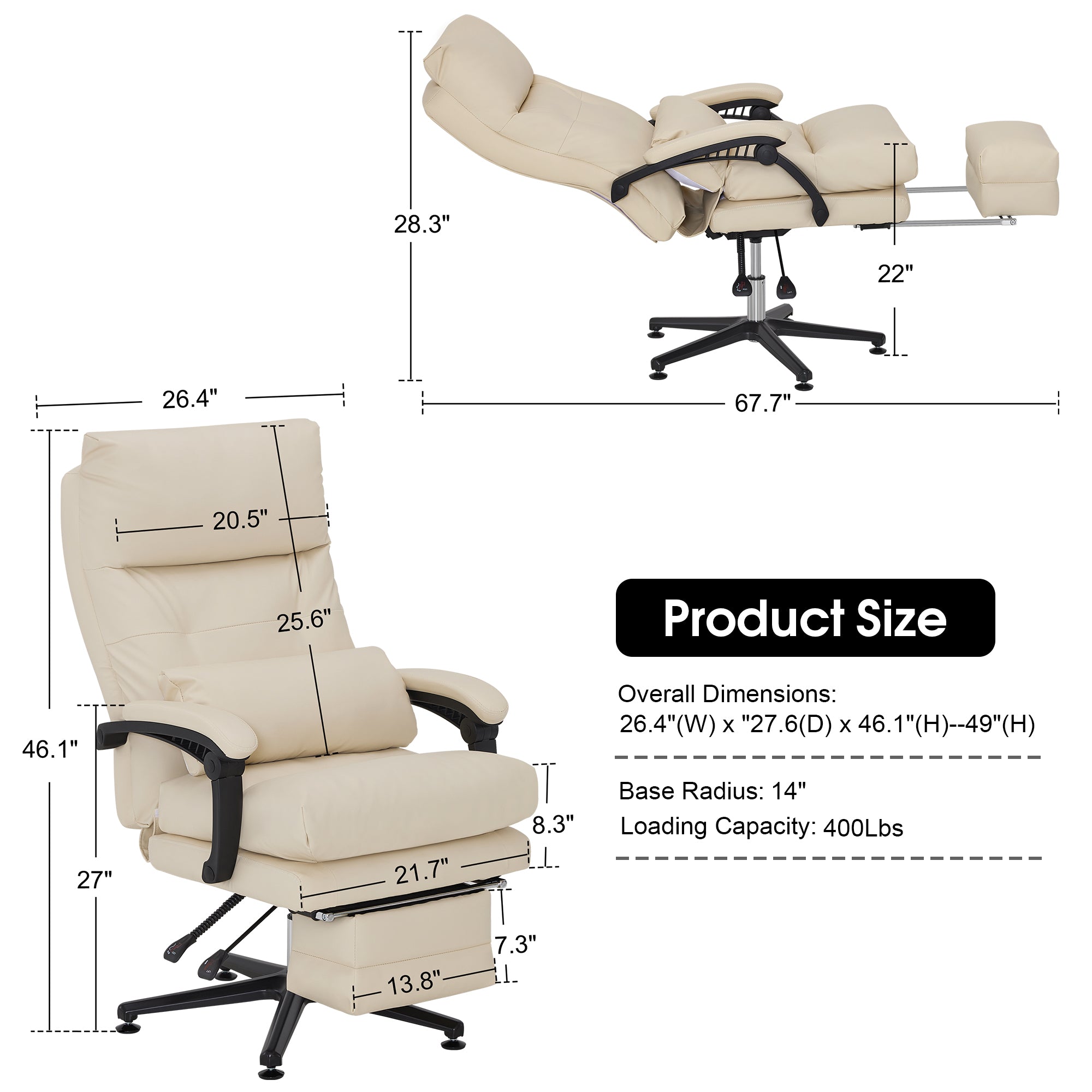BarberPub Reclining Salon Pedicure Chair, 360° Swivel, Adjustable Height Lash Chair 8183