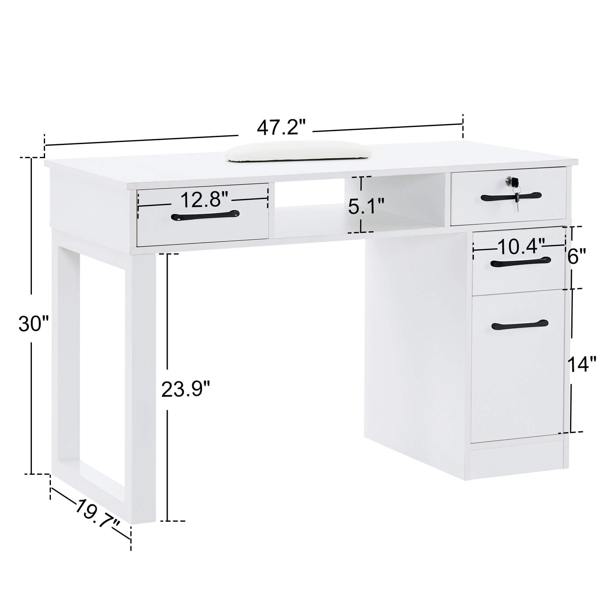 Modern White Manicure Table for Storage, Beauty Nail Art Desk with Lockable Drawer & Cabinet 2844
