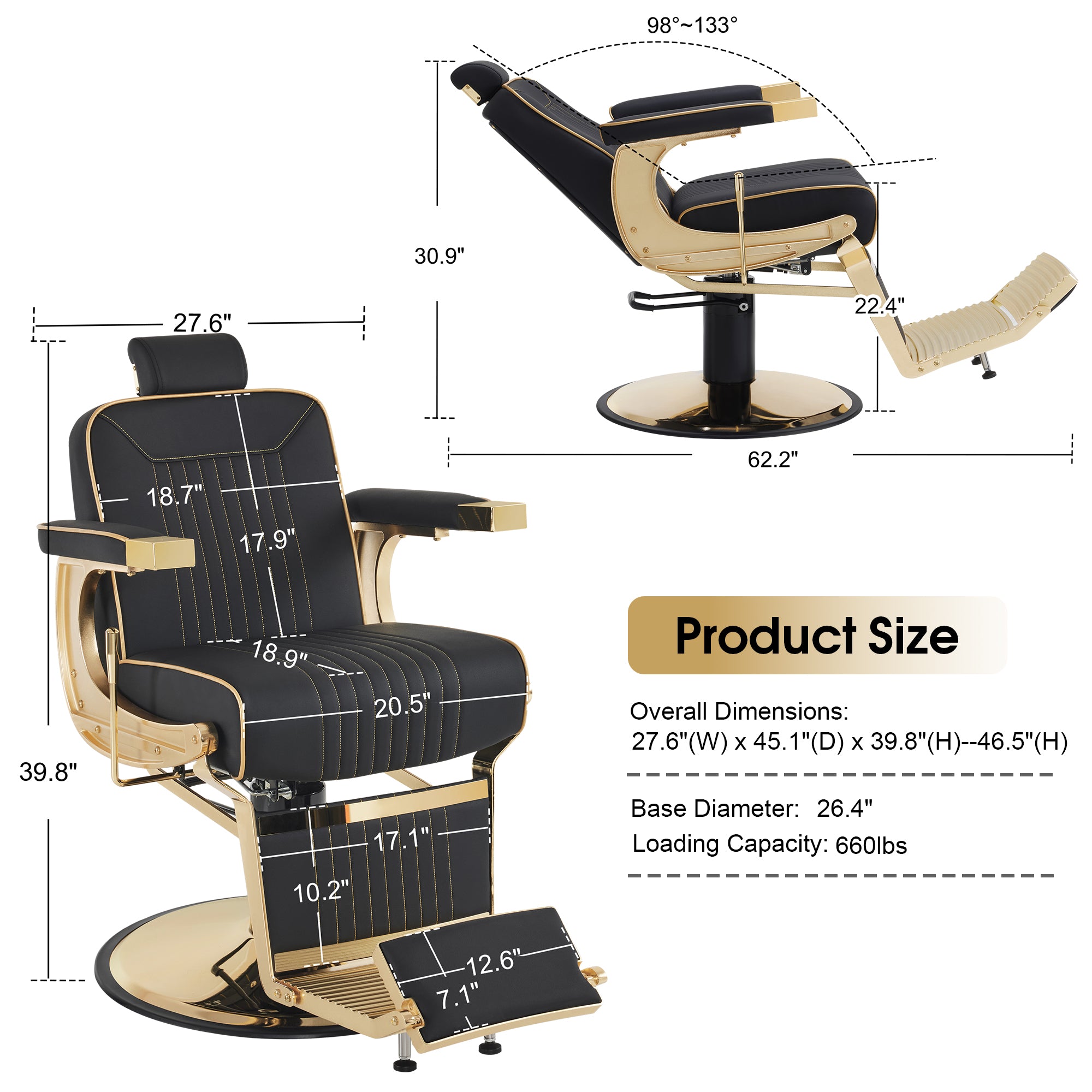 BarberPub Hydraulic Reclining Barber Chair with Adjustable Headrest, Black 8334