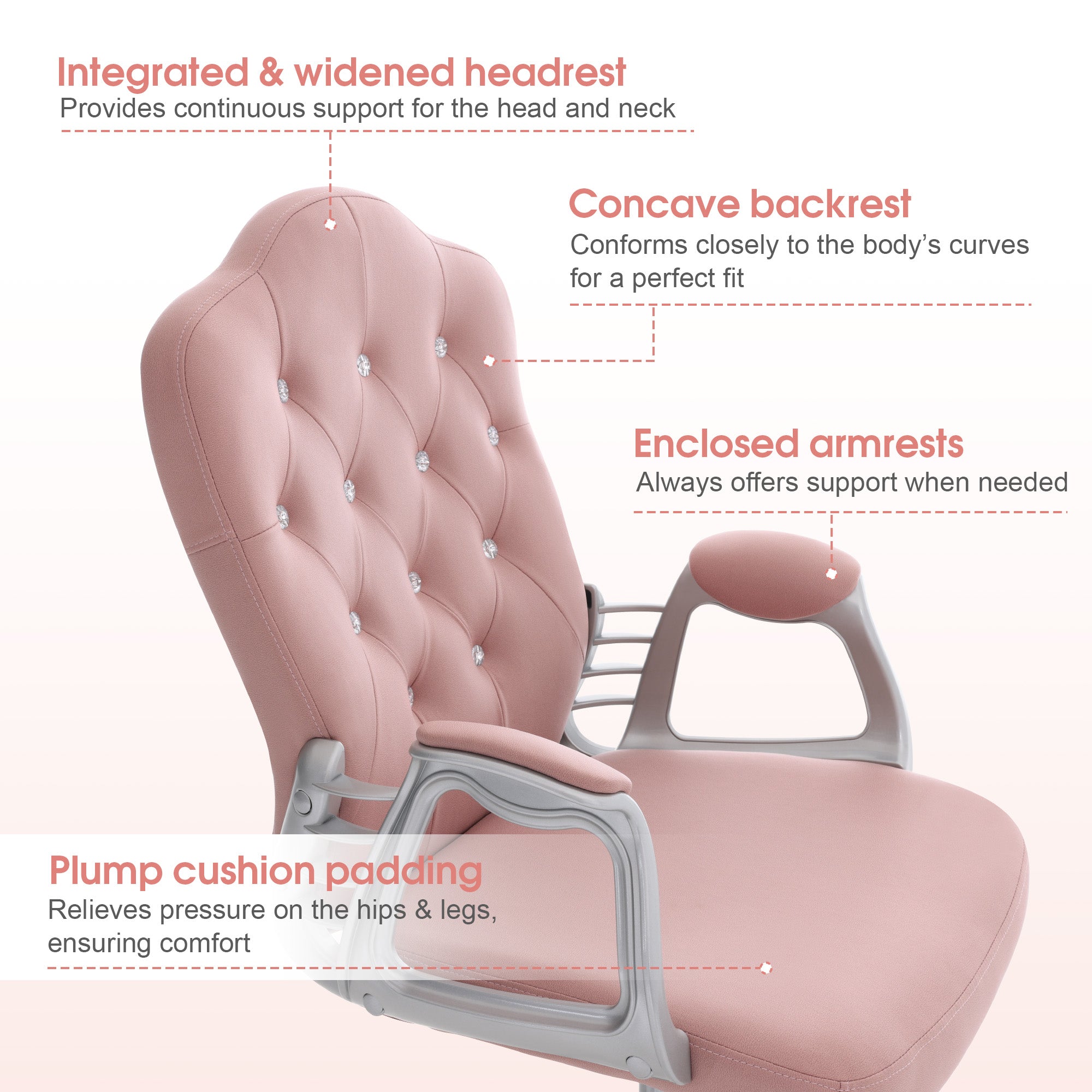 Height Adjustable Lumbar Support Nail Work Chair, Cute Swivel Rolling Makeup Chair 3535