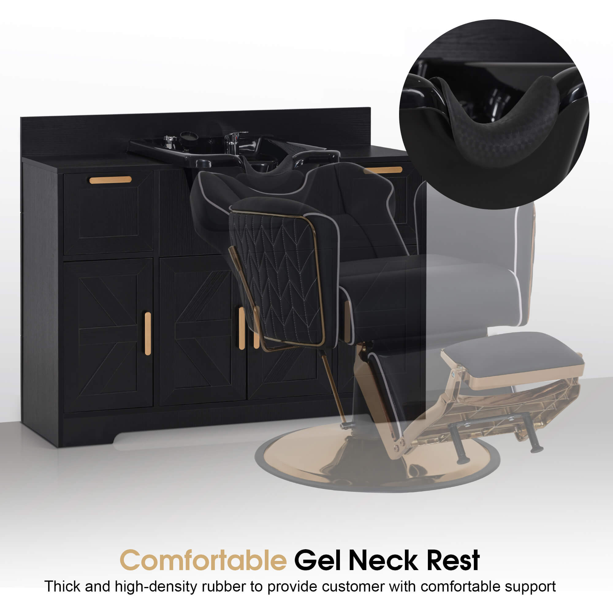 Barber Shampoo Storage Station, Hair Salon Shampoo Equipment with Backwash Sink & Cabinet 7137