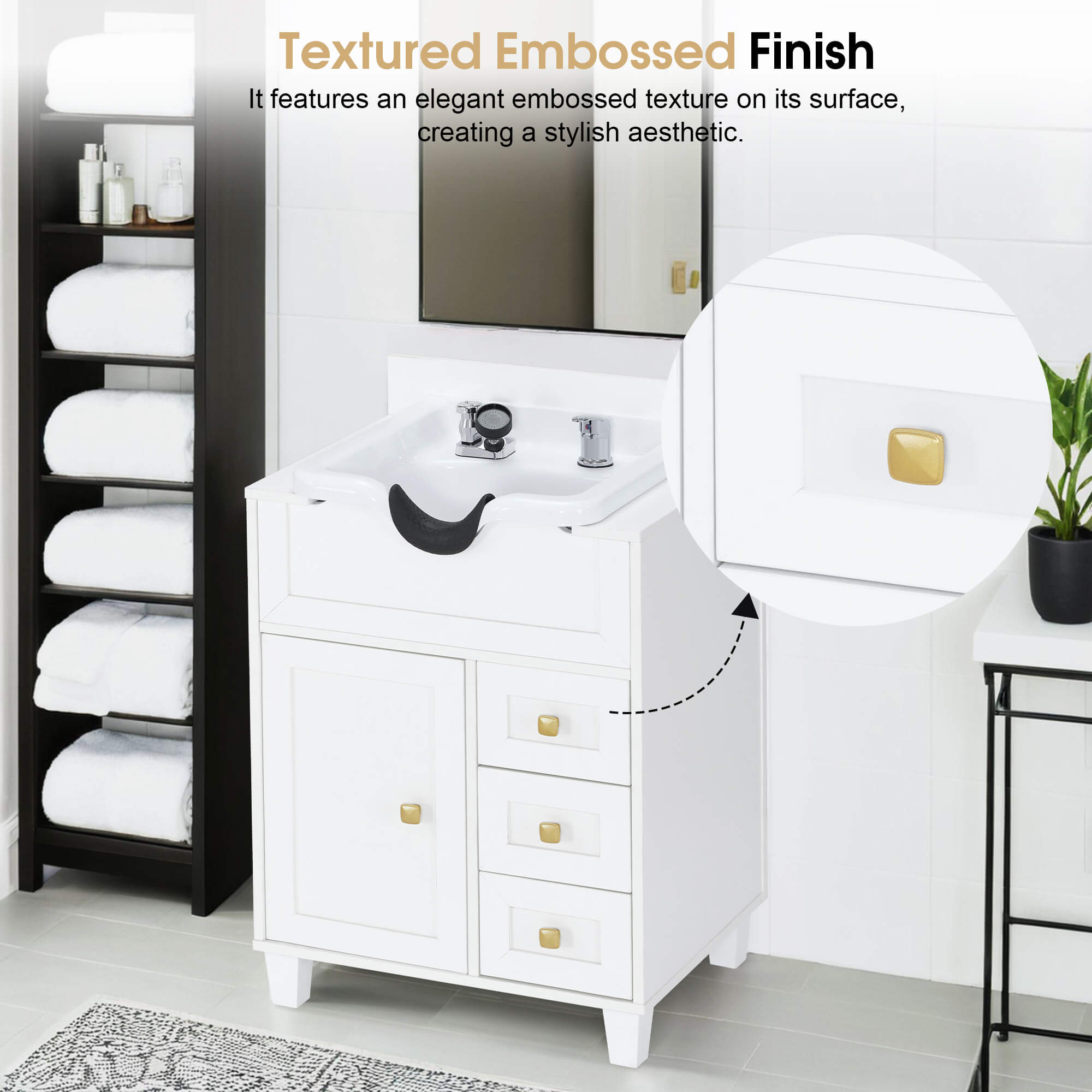 Barber Textured Embossed Storage Shampoo Station, Hair Salon Shampoo Backwash Equipment 7131