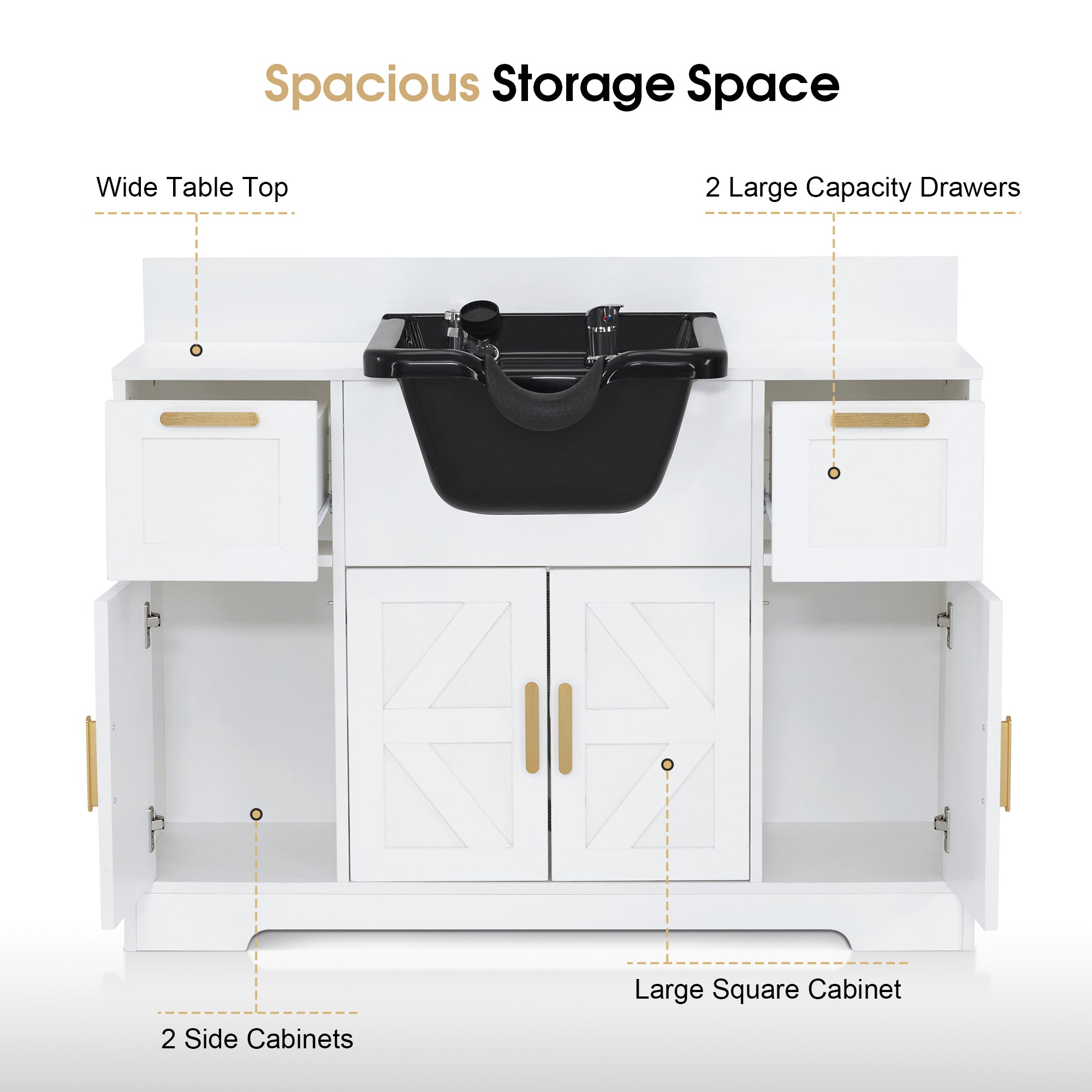 Barber Shampoo Storage Station, Hair Salon Shampoo Equipment with Backwash Sink & Cabinet 7137