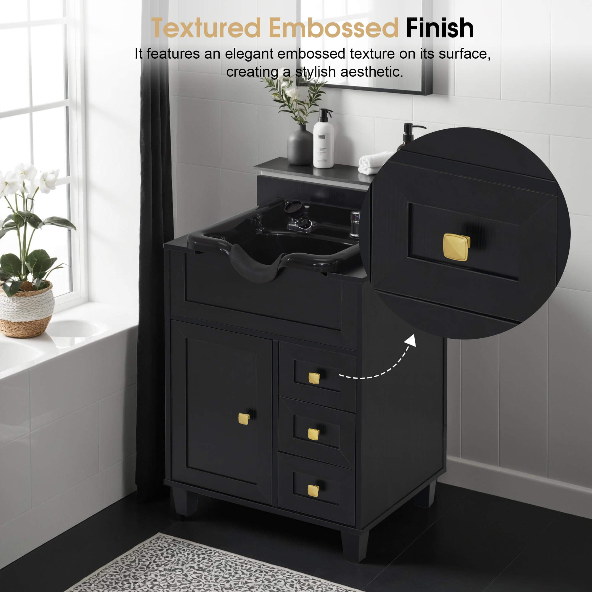 Barber Textured Embossed Storage Shampoo Station, Hair Salon Shampoo Backwash Equipment 7131