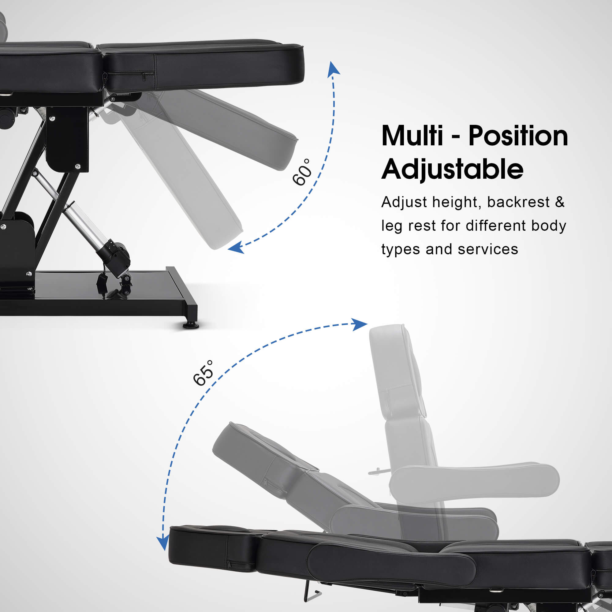 3 Motors Fully Adjustable Electric Facial Bed, Hydraulic Message Beauty Tattoo Chair with Thick Cushion 2782
