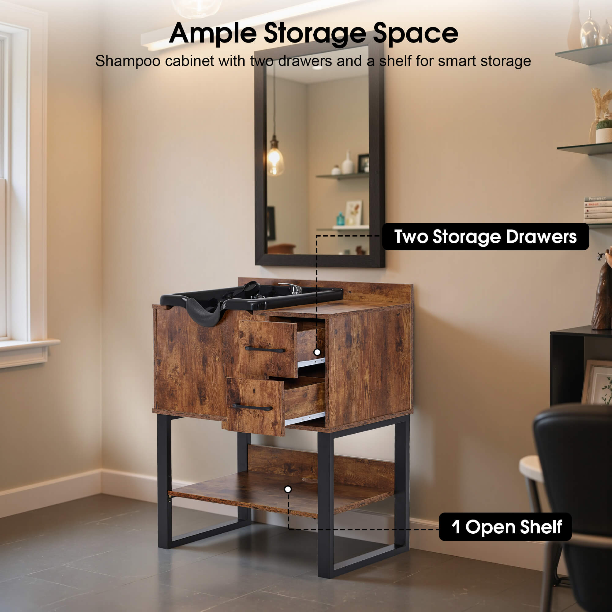 Shampoo Backwash Sink Station for Storage, Salon Shampoo Cabinet with Shampoo Bowl 3450