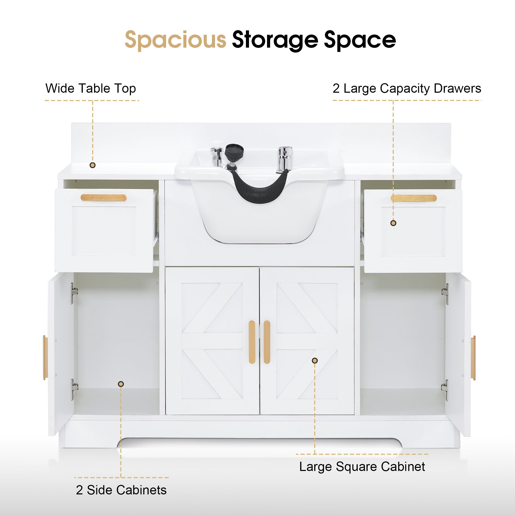 Barber Shampoo Storage Station, Hair Salon Shampoo Equipment with Backwash Sink & Cabinet 7137