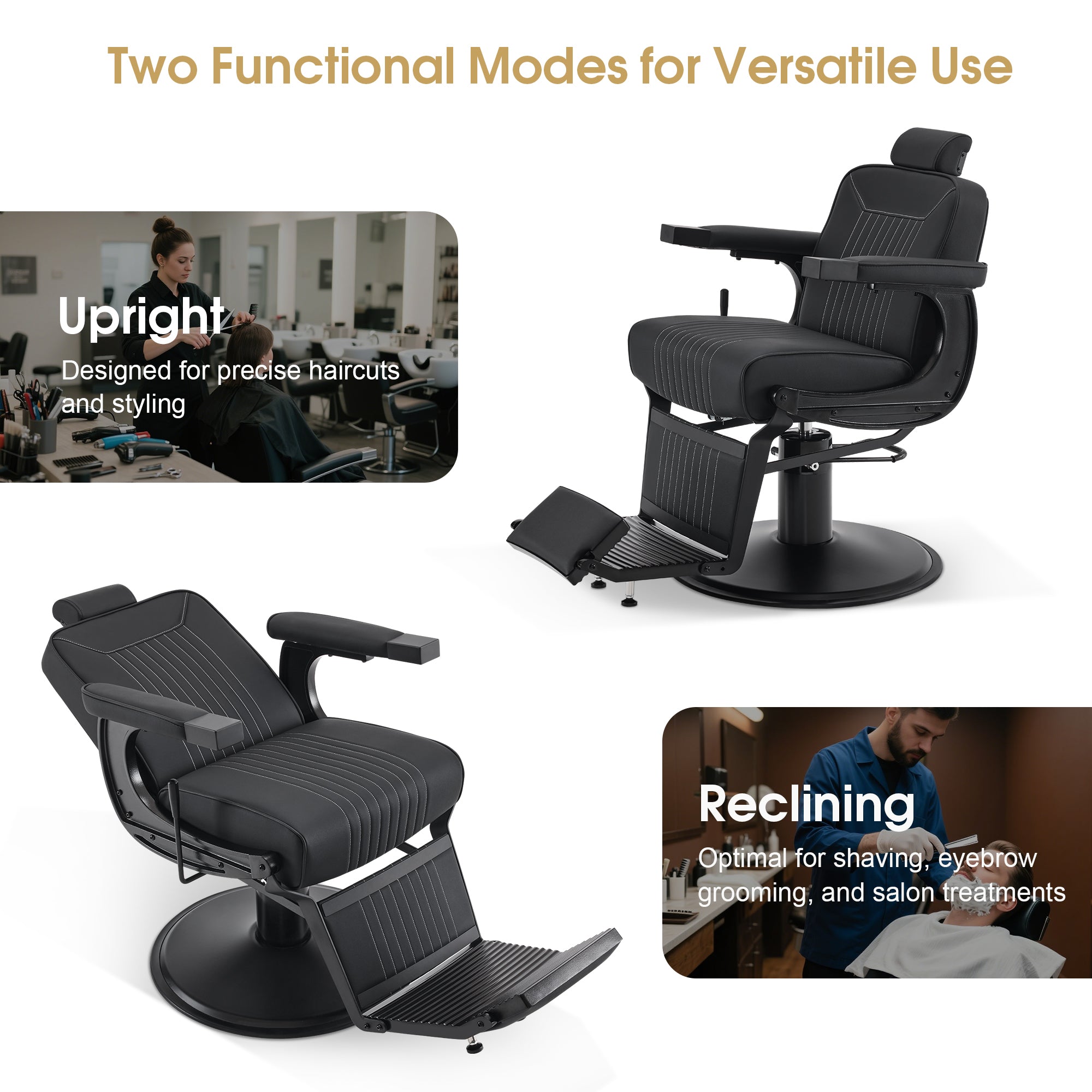 BarberPub Hydraulic Reclining Barber Chair with Adjustable Headrest, Black 8334