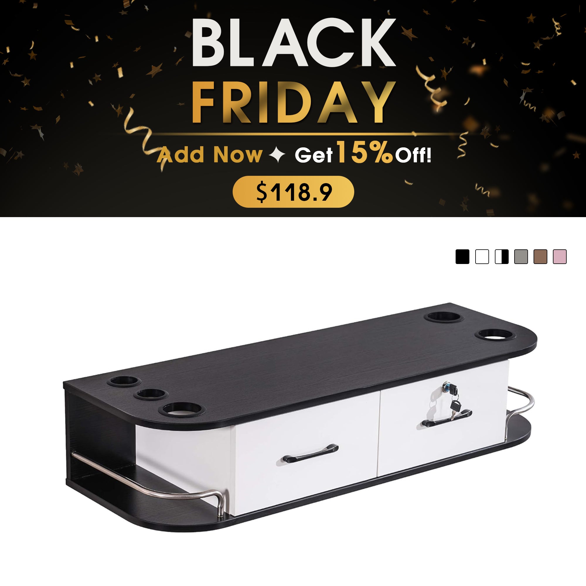 BarberPub Beauty Locking Wall Mount Styling Station with Mirror Salon Furniture 5012-M