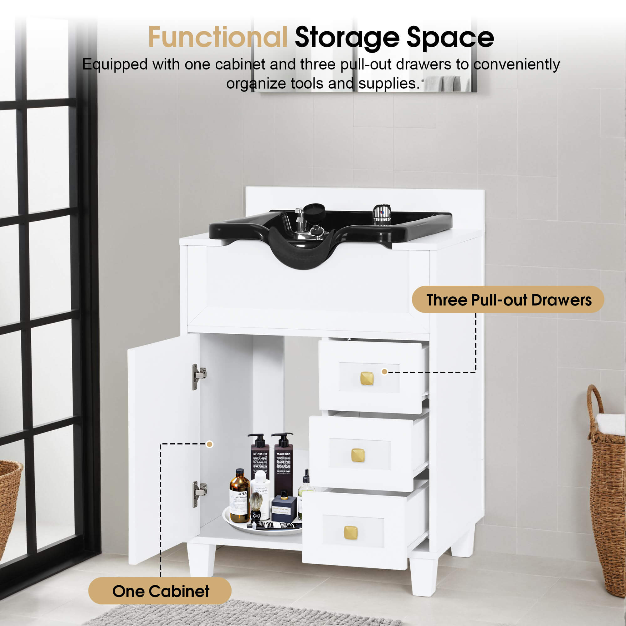 Barber Textured Embossed Storage Shampoo Station, Hair Salon Shampoo Backwash Equipment 7131