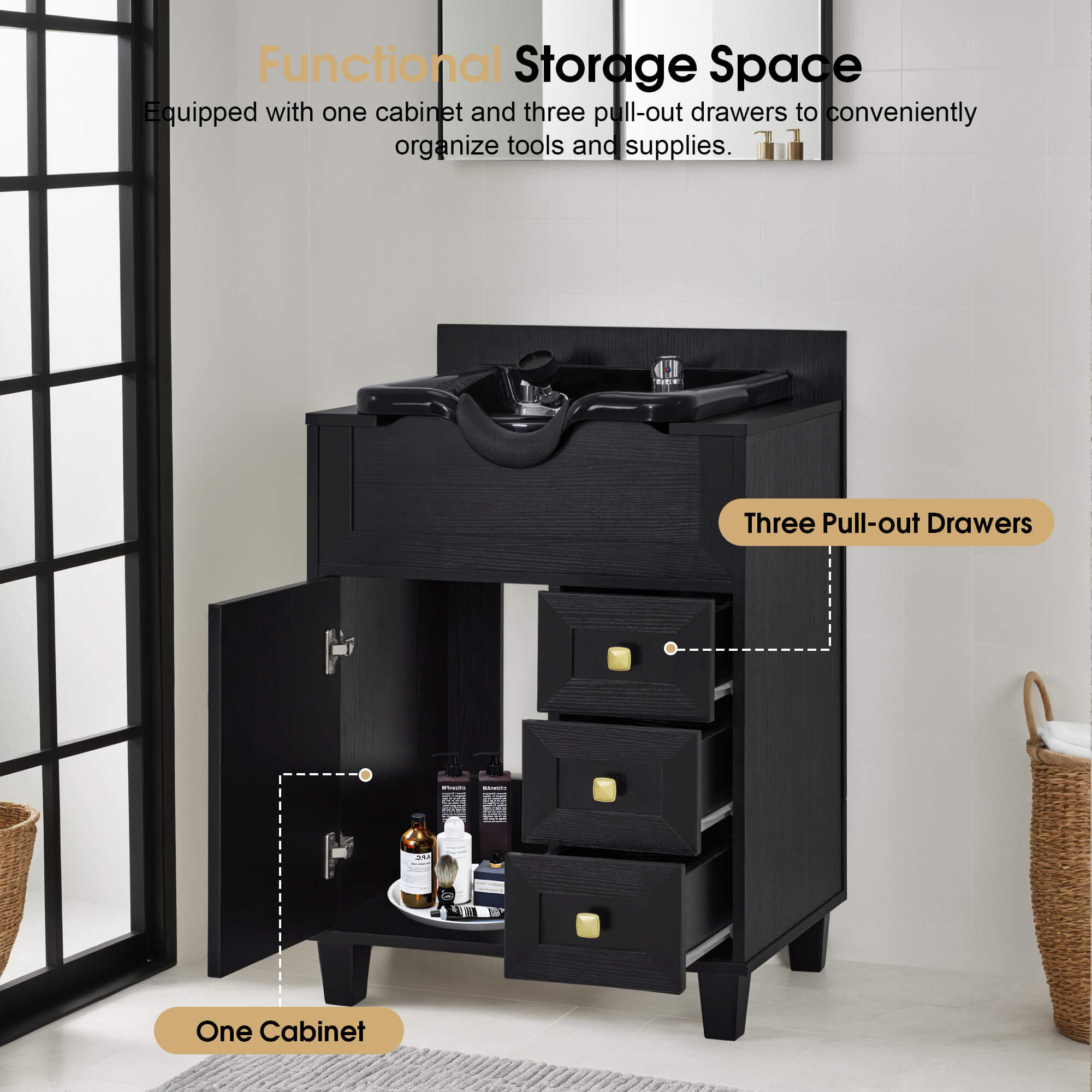 Barber Textured Embossed Storage Shampoo Station, Hair Salon Shampoo Backwash Equipment 7131