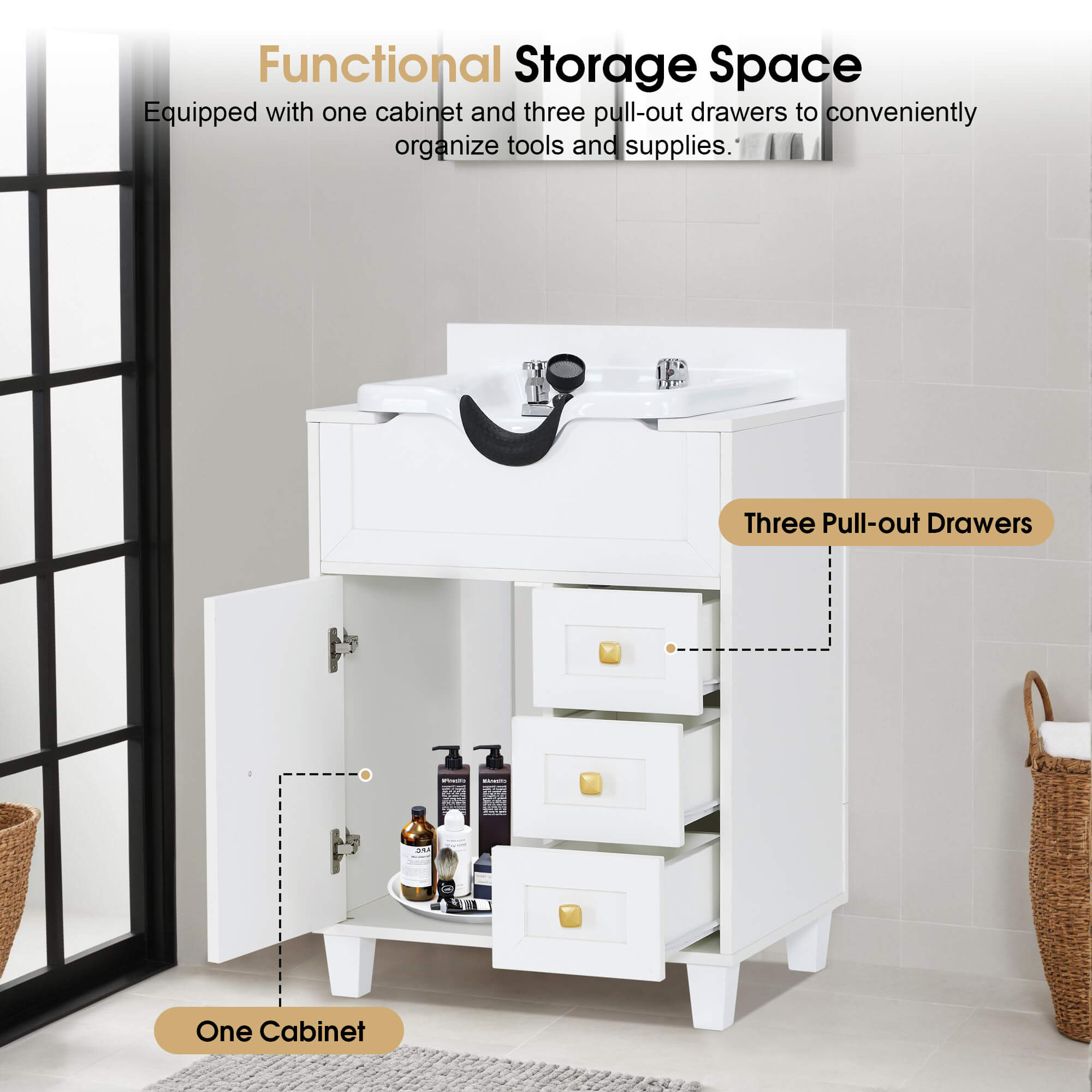 Barber Textured Embossed Storage Shampoo Station, Hair Salon Shampoo Backwash Equipment 7131