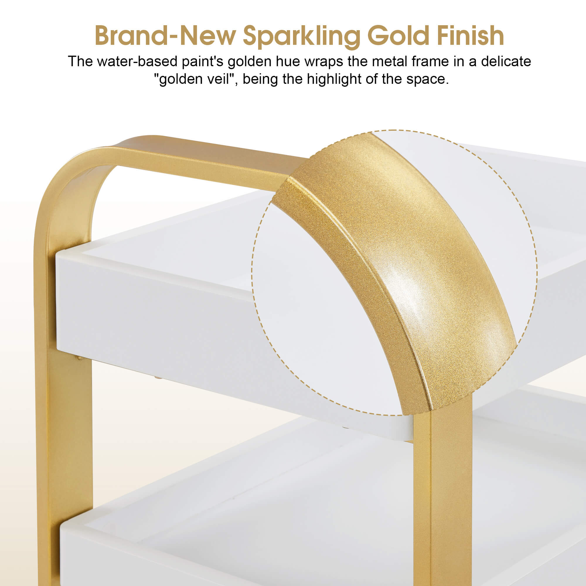 3-Tier Modern Salon Rolling Trolley with Metal Frame, Barber Storage Cart with Lockable Wheels 2085