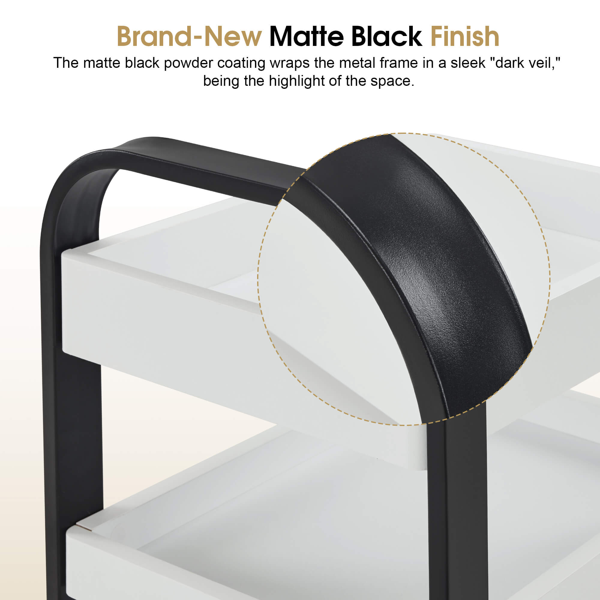 3-Tier Modern Salon Rolling Trolley with Metal Frame, Barber Storage Cart with Lockable Wheels 2085