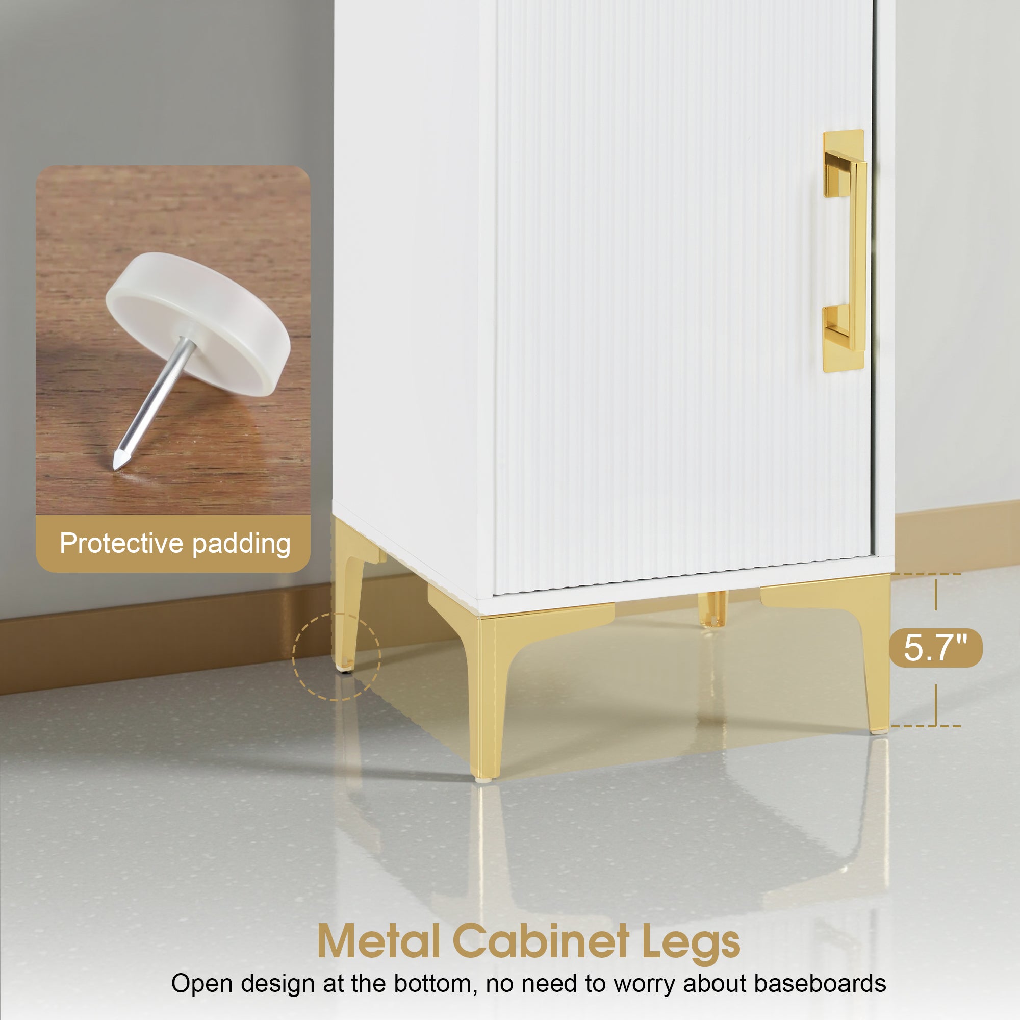Stylish Fluted Free-Standing Barber Station for Storage, Salon Beauty Cabinet with Golden Handle 2027