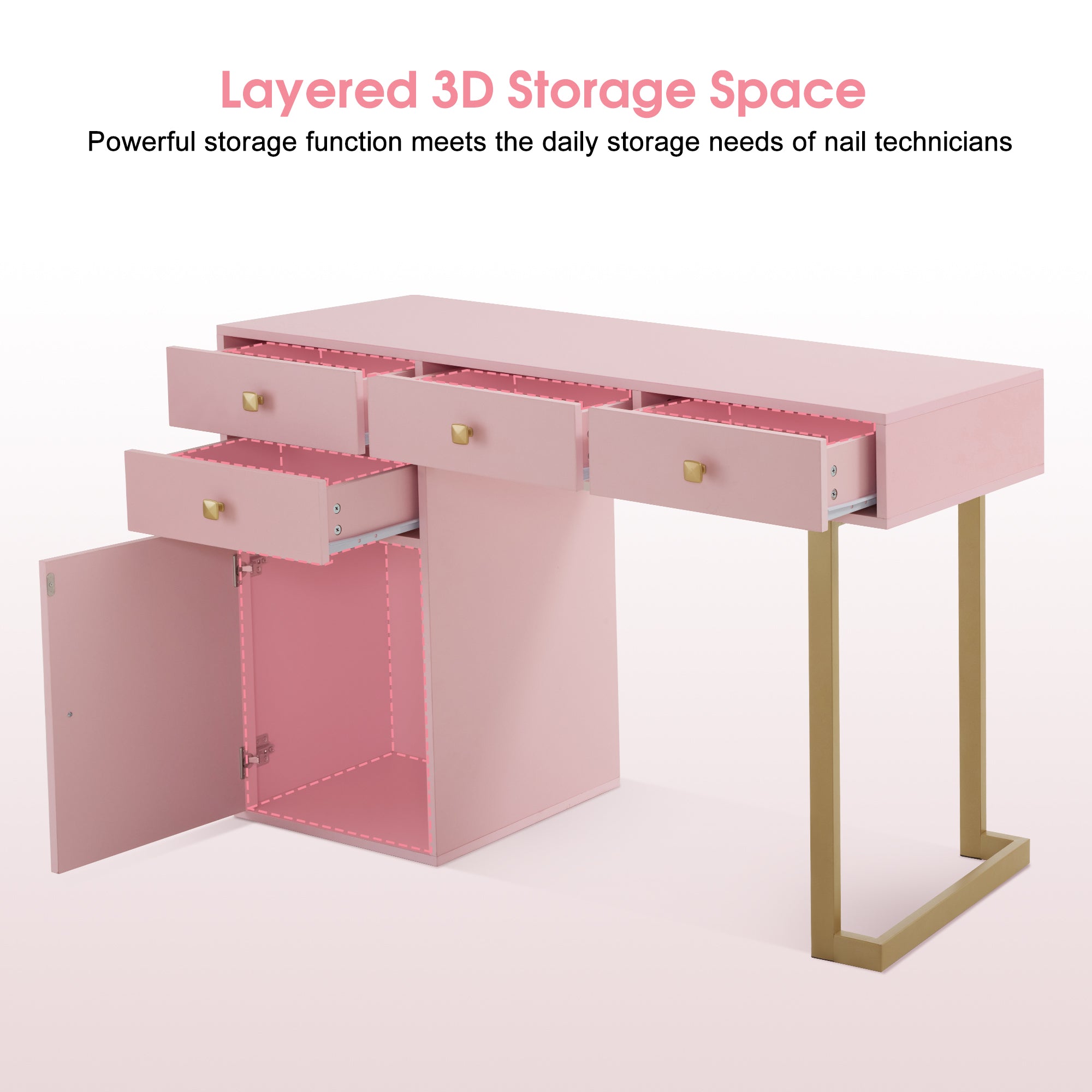 BarberPub Manicure Table with Drawers Nail Storage Desk with Display Open Area 2990