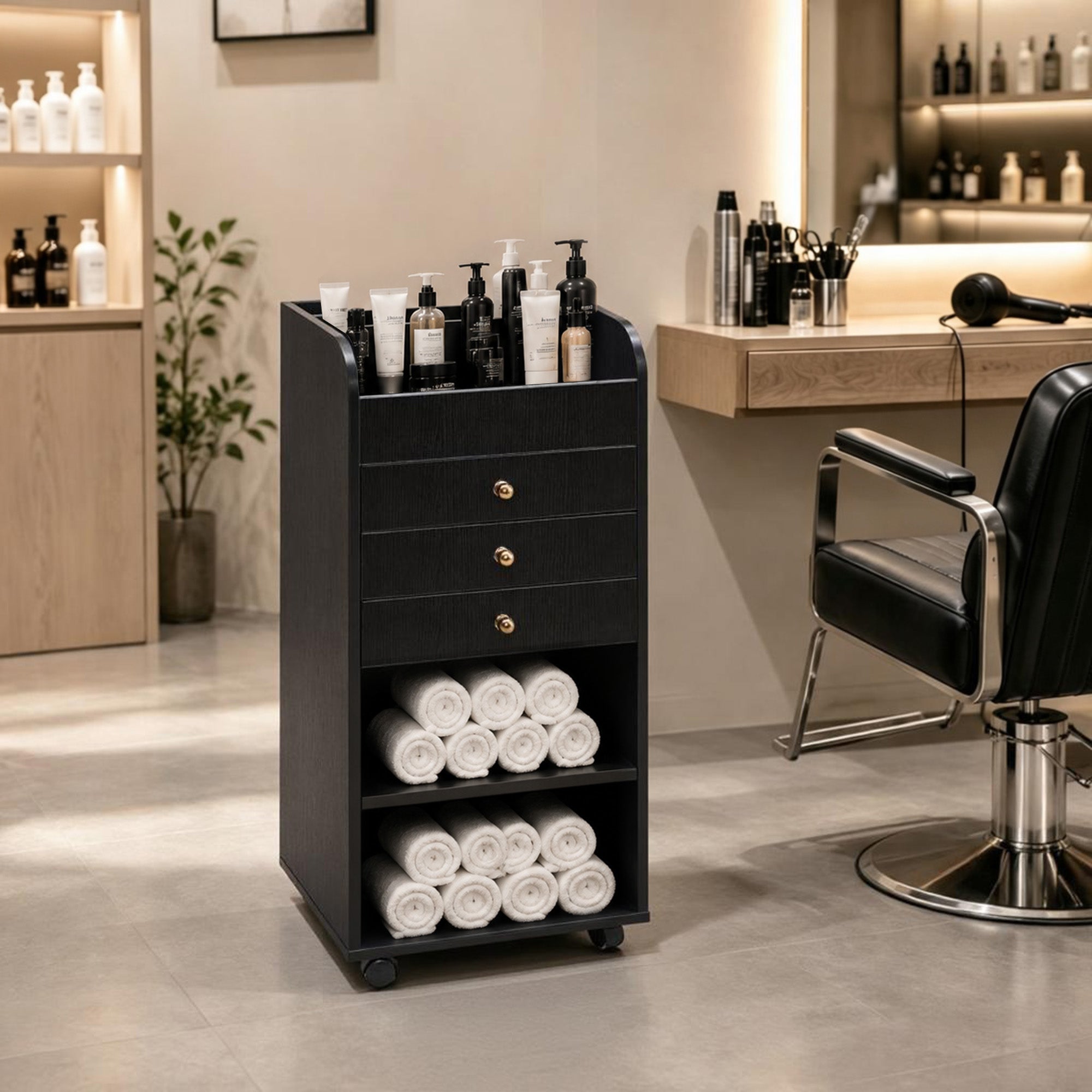 Hair Salon Cart with Wheels, Barber Rolling Trolley for Storage, Spa Stylist Station Furniture 2034