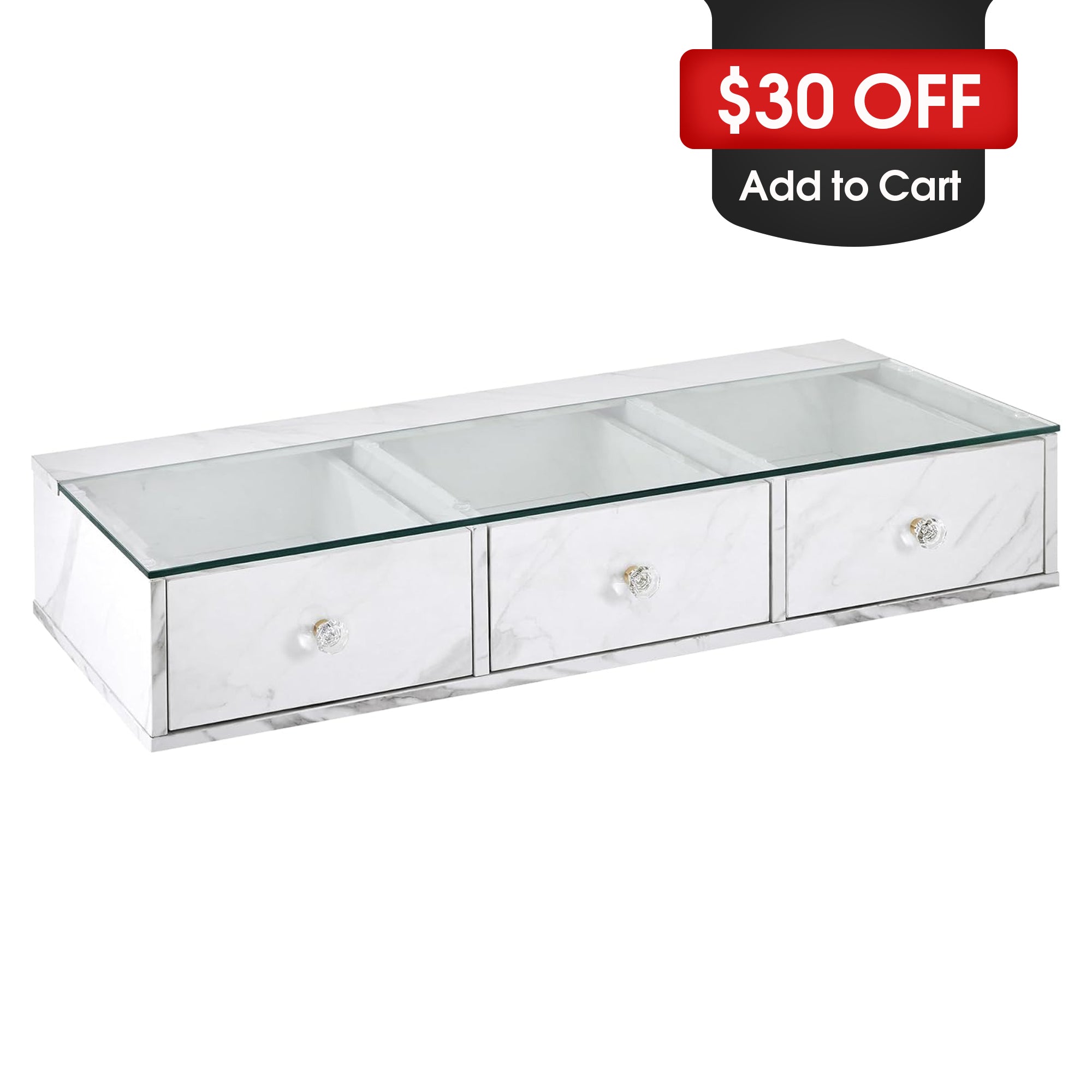 Beauty Wall Mount Station with Stroage Drawers & Glass Top, Modern Hair Salon Station 2200