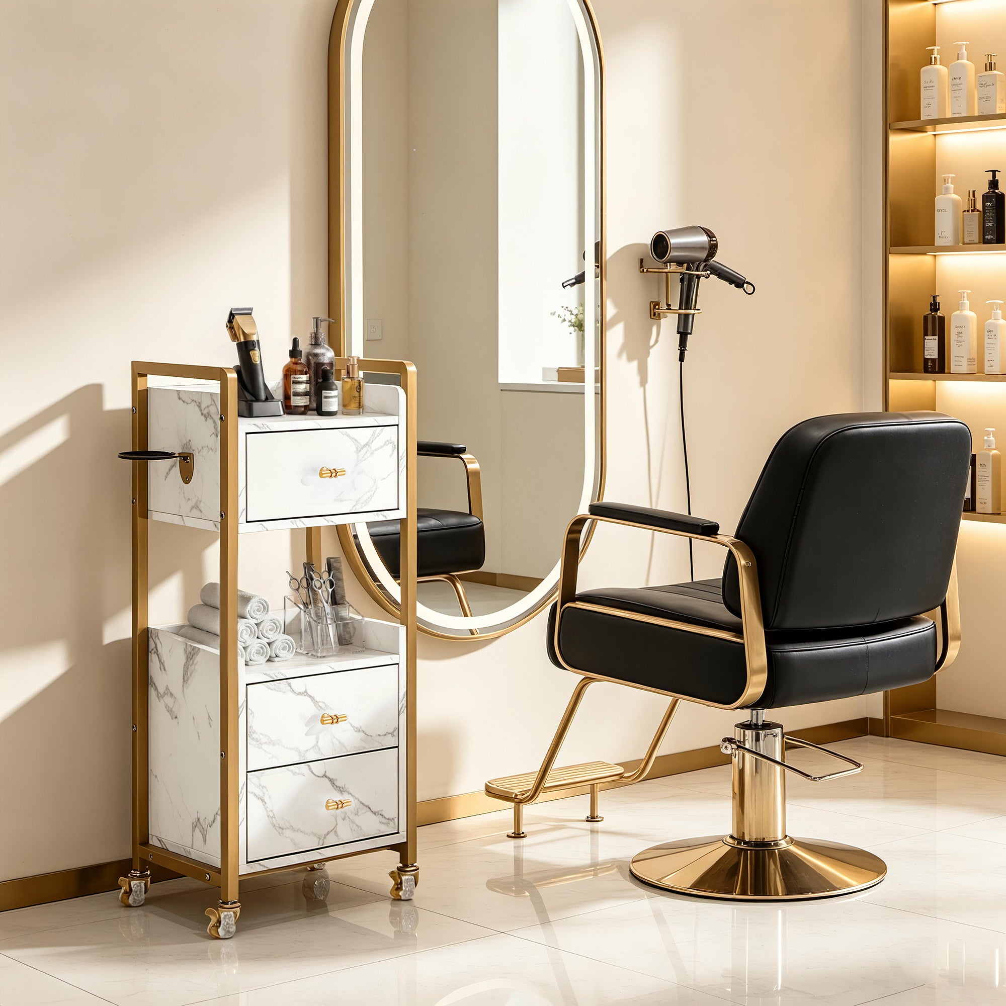 Barber Trolley with Lockable Wheels, Hair Salon Rolling Cart, Tattoo Storage Makeup Equipment 2478