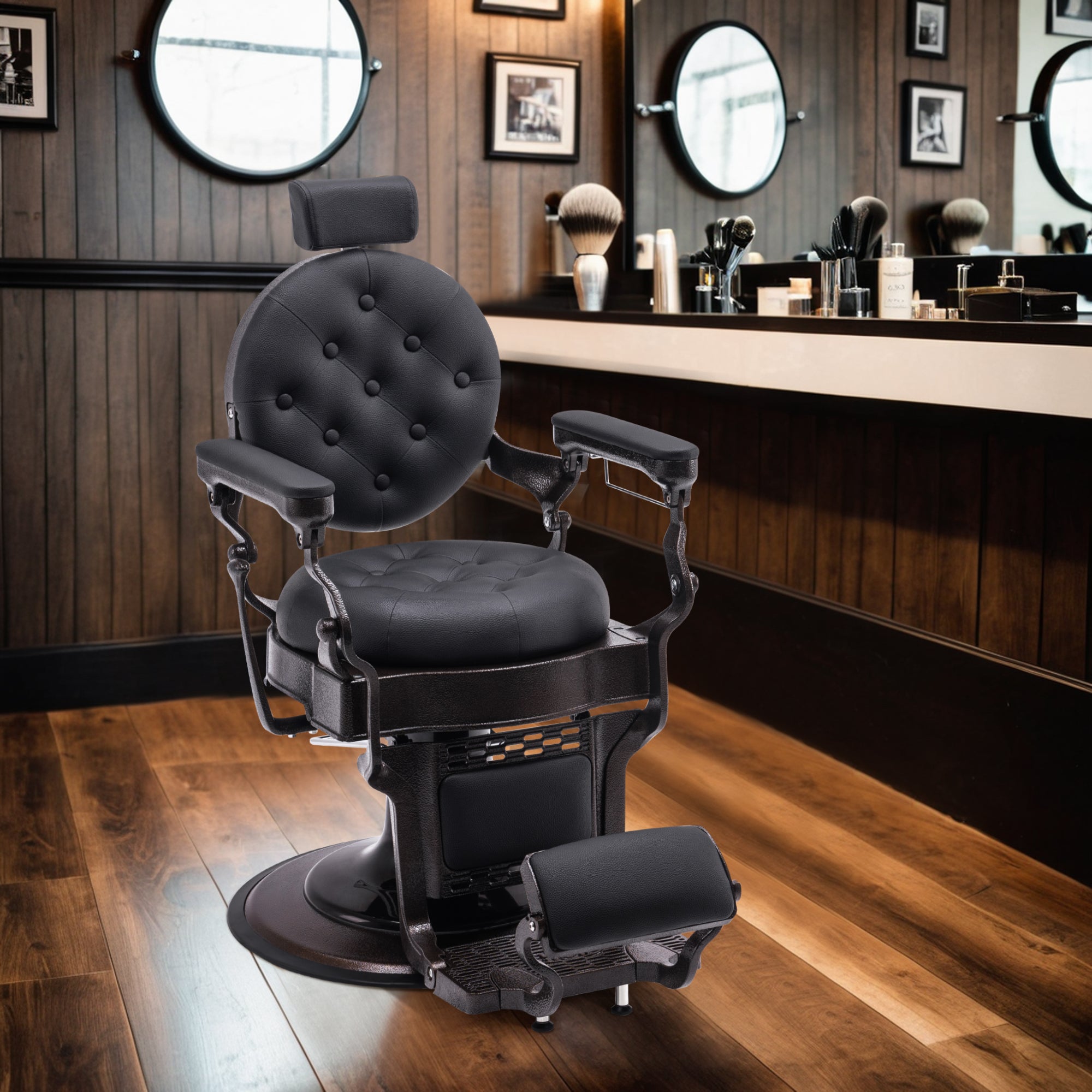 BarberPub Vintage Barber Chair, Heavy Duty Metal Frame Reclining All Purpose Chair 2947