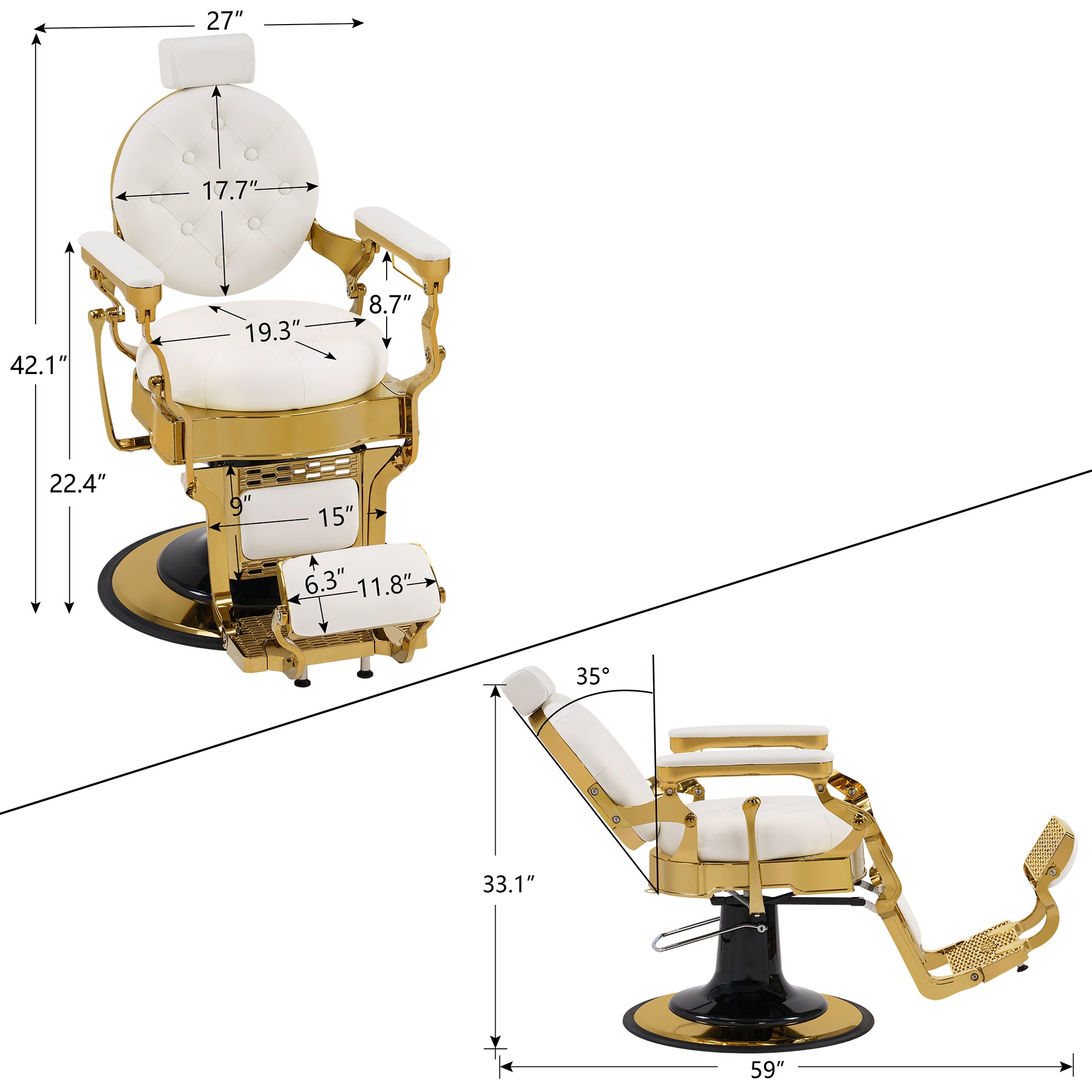 BarberPub Vintage Barber Chair, Heavy Duty Metal Frame Reclining All Purpose Chair 2947