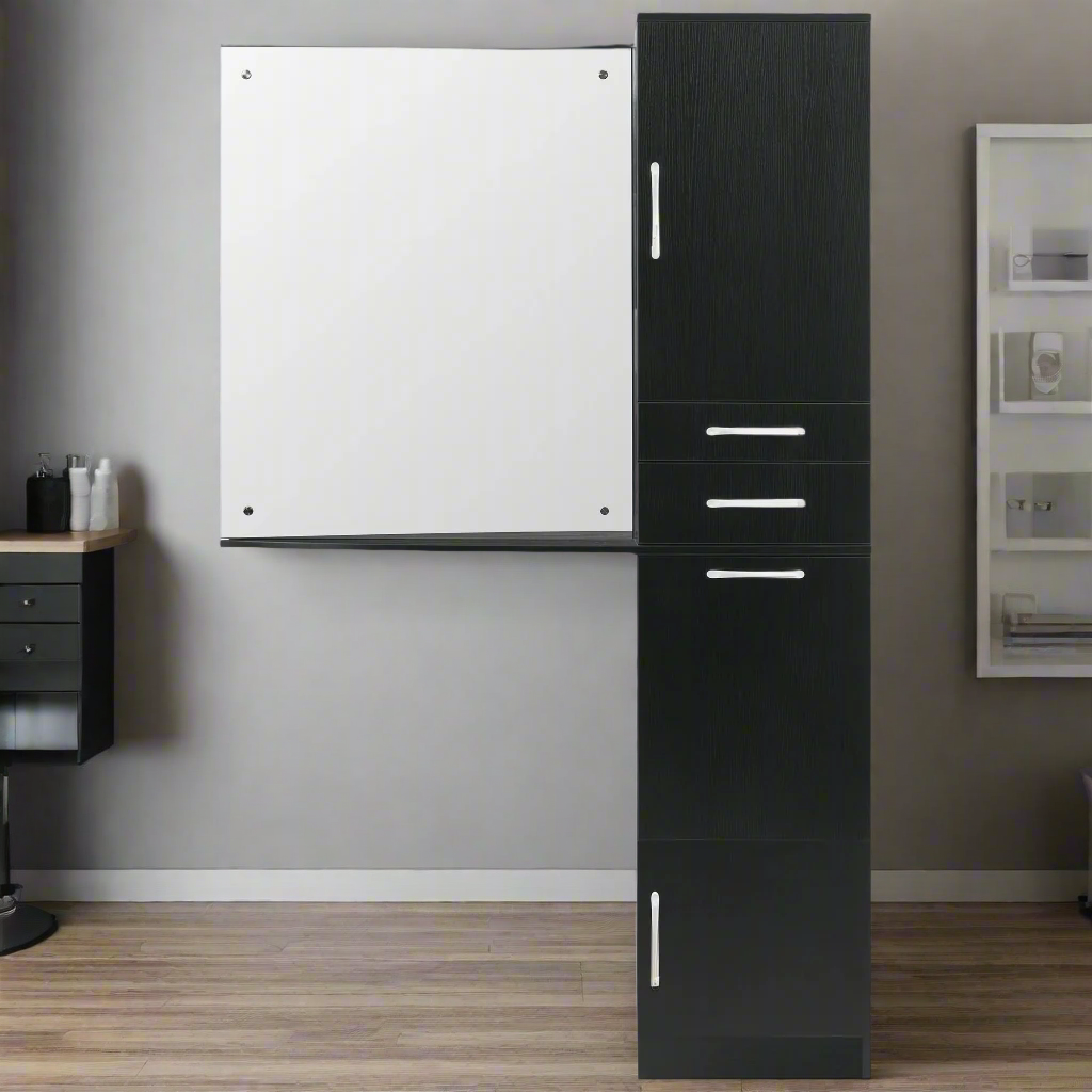 Modern Wall Mount Mirror Station for Storage, Hair Salon Cabinet with Hair Dryer Holders 3034