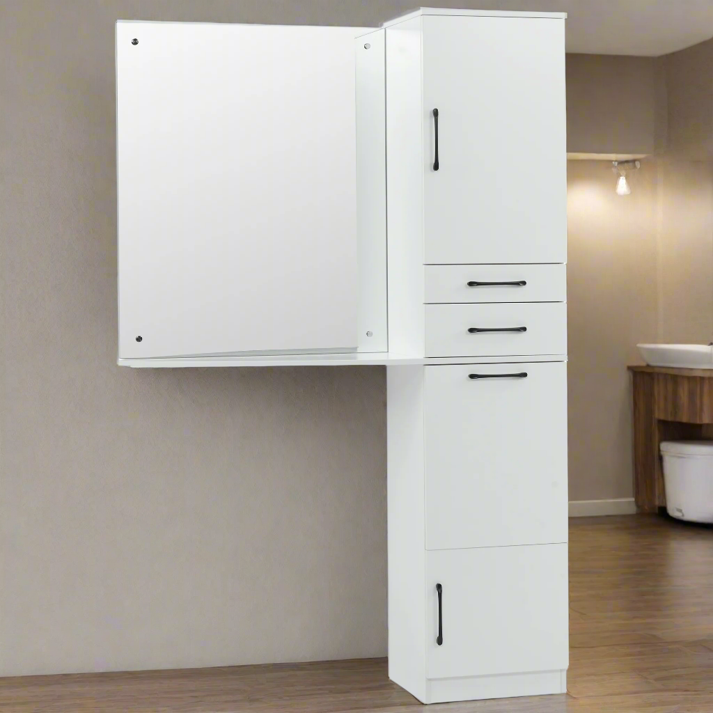 Modern Wall Mount Mirror Station for Storage, Hair Salon Cabinet with Hair Dryer Holders 3034