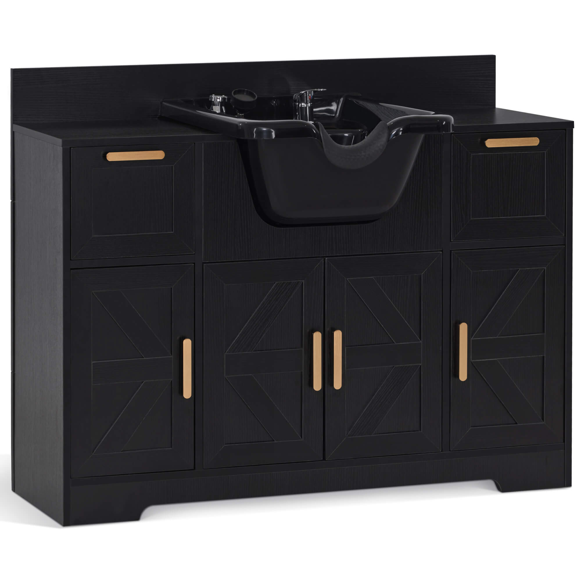 Barber Shampoo Storage Station, Hair Salon Shampoo Equipment with Backwash Sink & Cabinet 7137