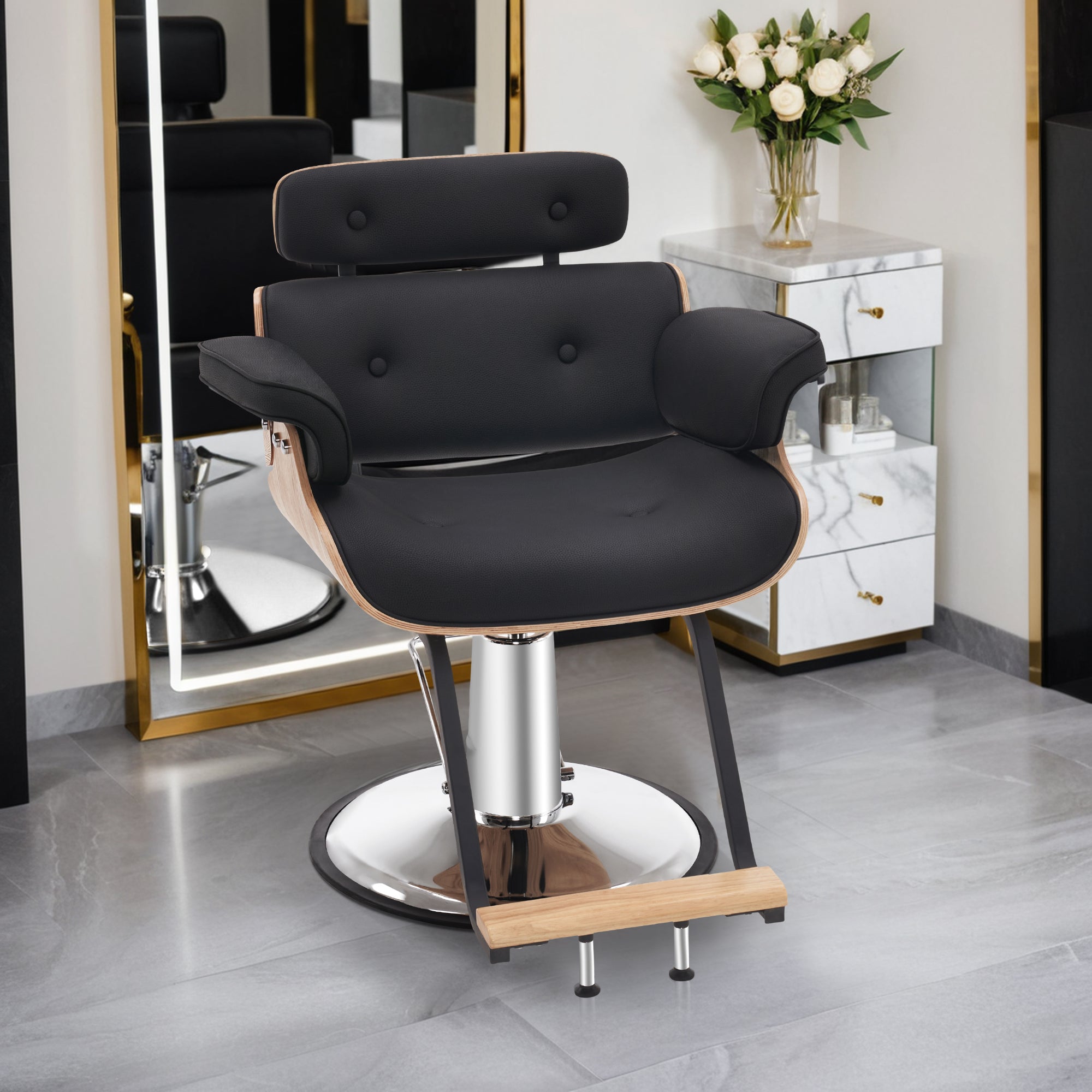 BarberPub Hydraulic Salon Chair,Curved Wood Frame Hair Cutting Styling Chair 8261