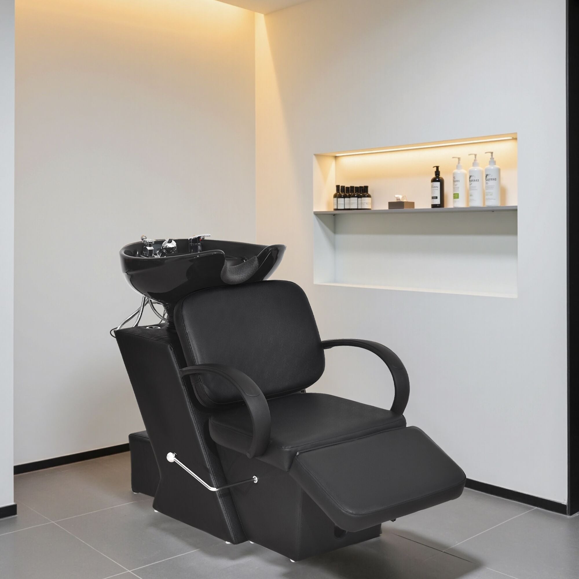 BarberPub Backwash Shampoo Station Chair, Adjustable Ceramic Bowl Barber Station 9051