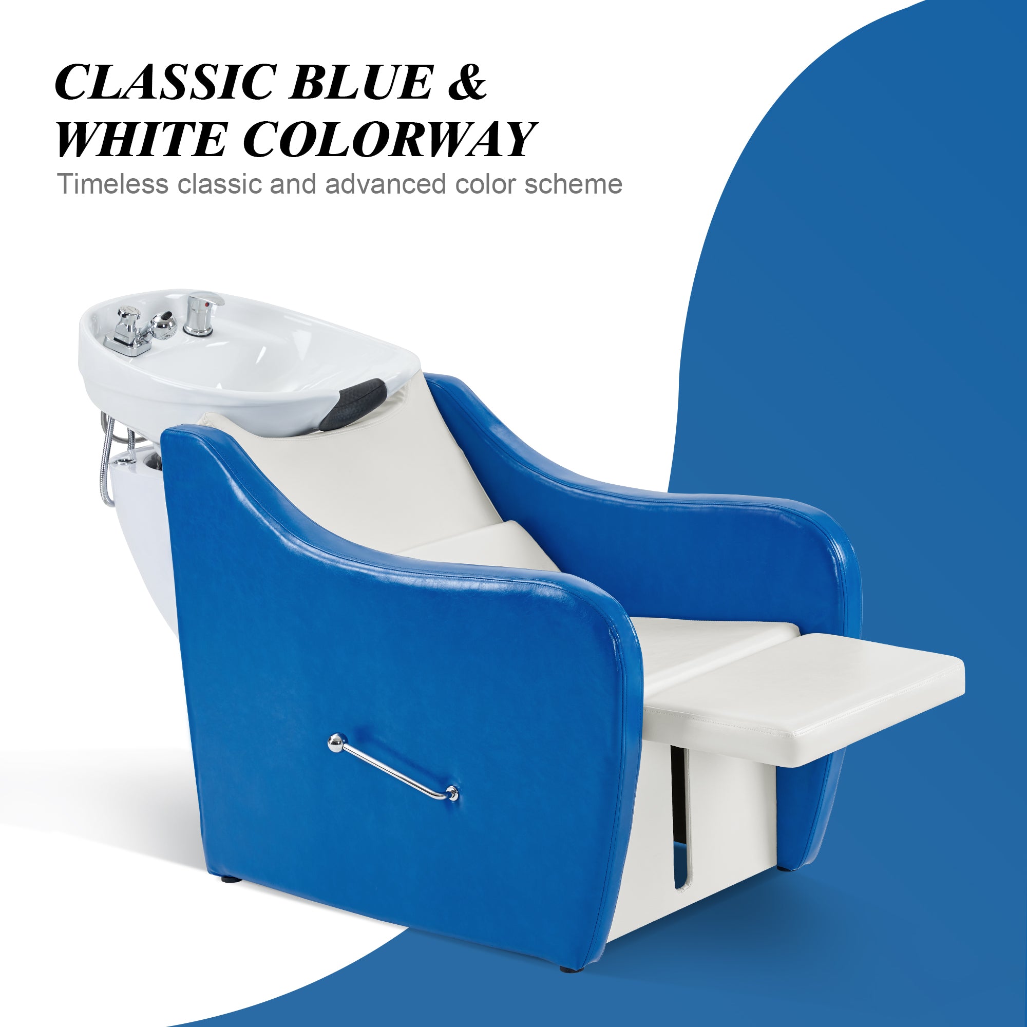 BarberPub Salon Backwash Shampoo Chair with Durable Ceramic Bowl 9090BLW