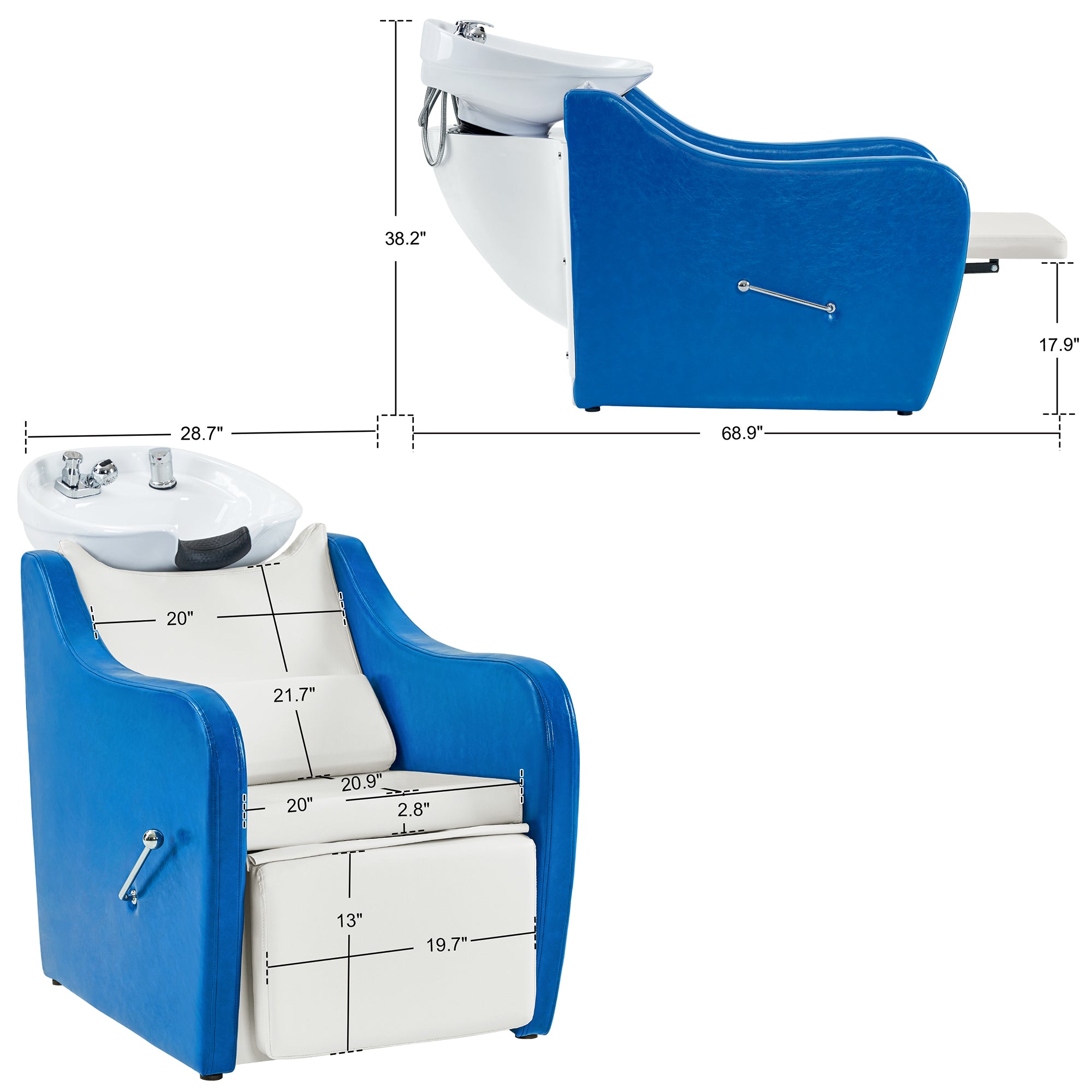 BarberPub Salon Backwash Shampoo Chair with Durable Ceramic Bowl 9090BLW