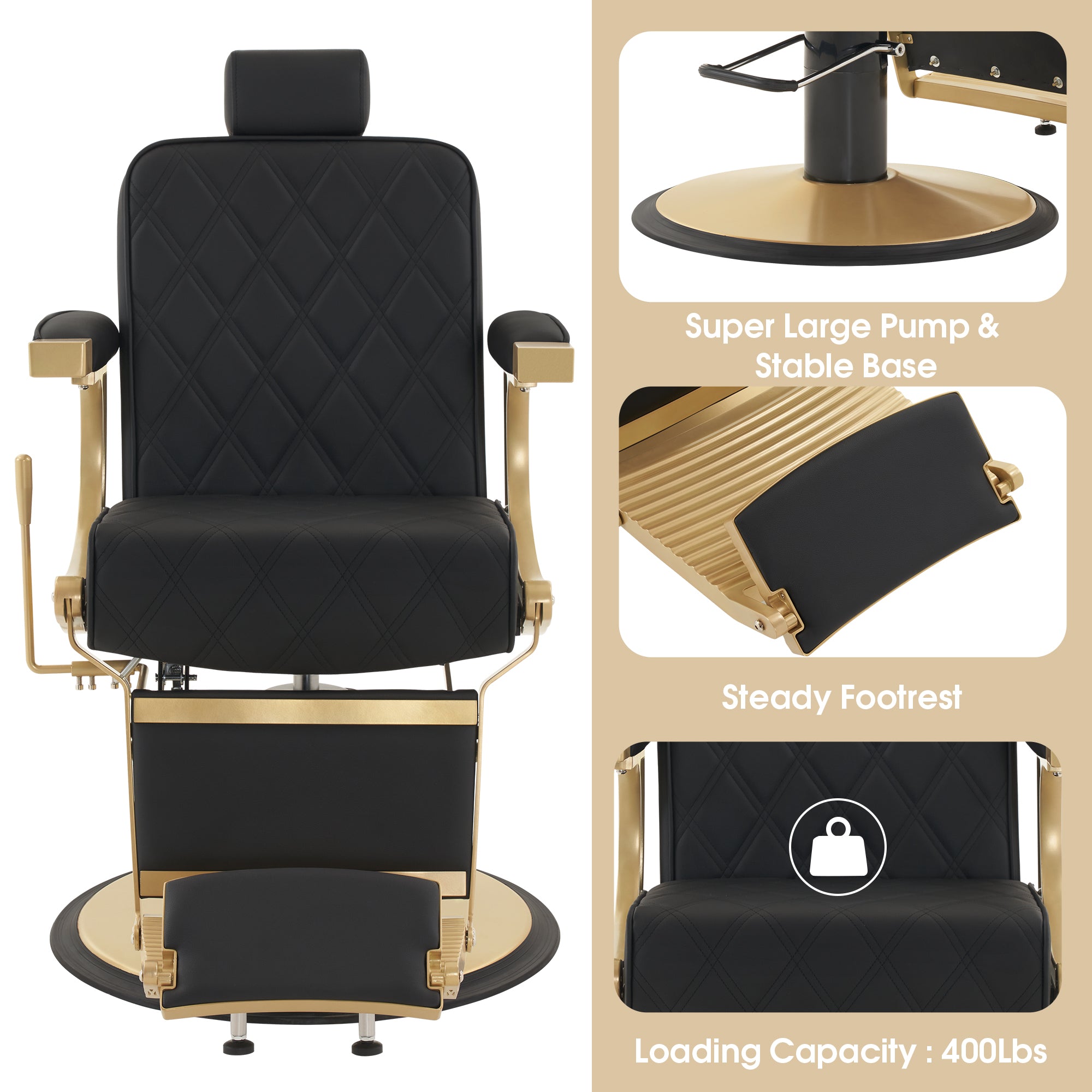 BarberPub Barber Chair for Hair Stylist, Reclining Barbershop Salon Chair 3825