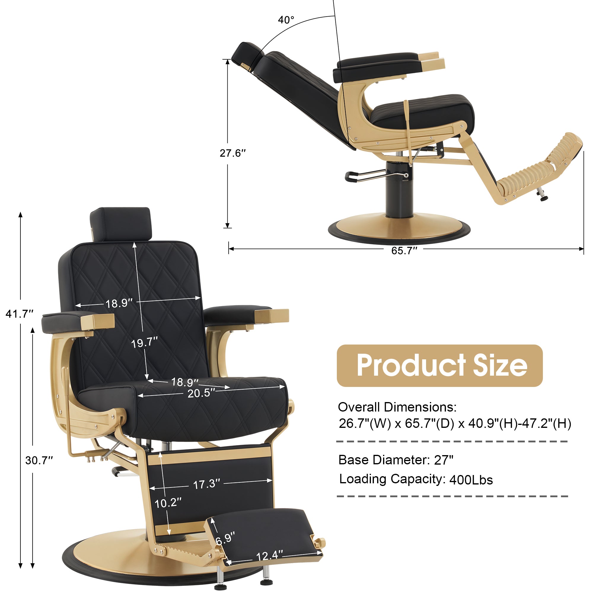 BarberPub Barber Chair for Hair Stylist, Reclining Barbershop Salon Chair 3825