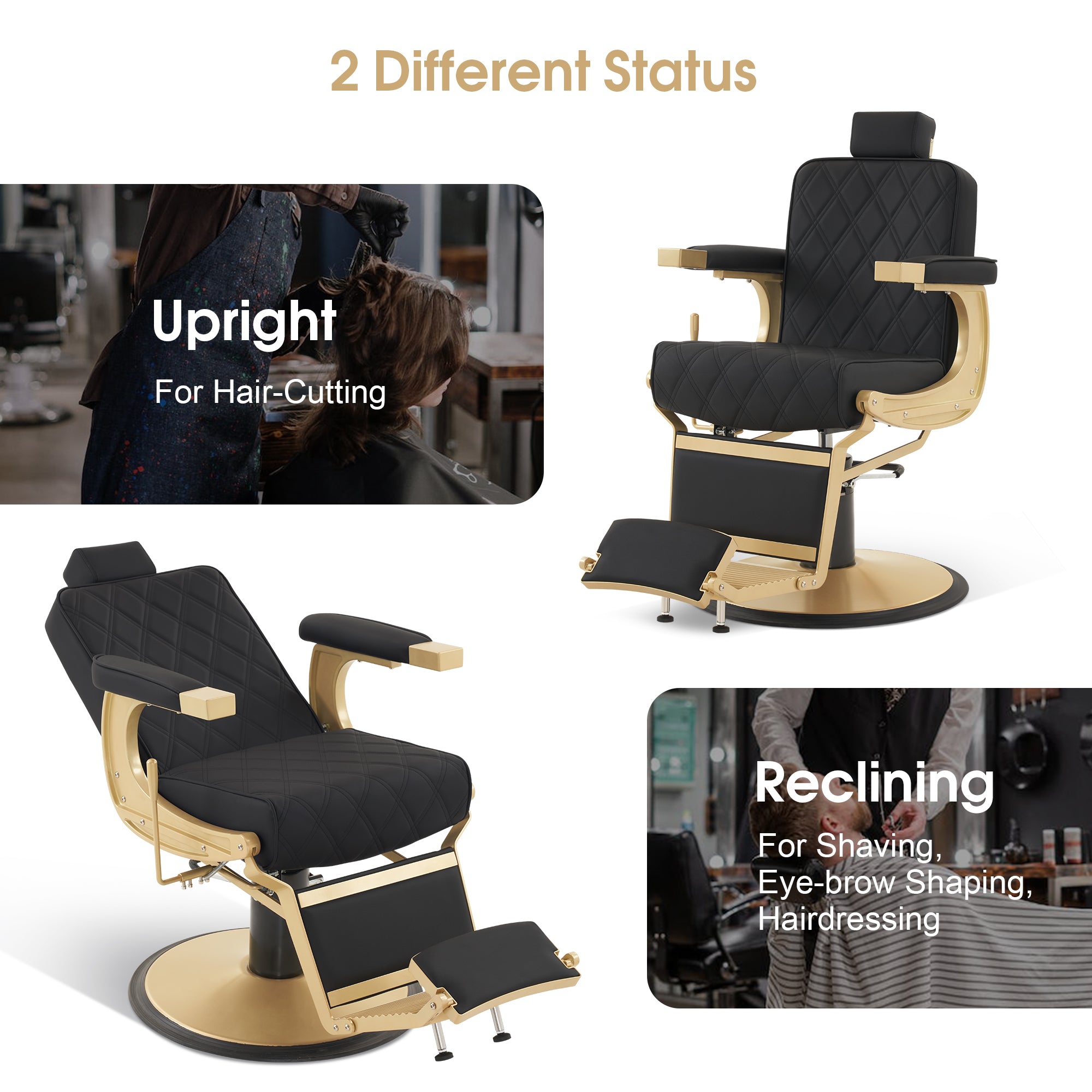 BarberPub Barber Chair for Hair Stylist, Reclining Barbershop Salon Chair 3825