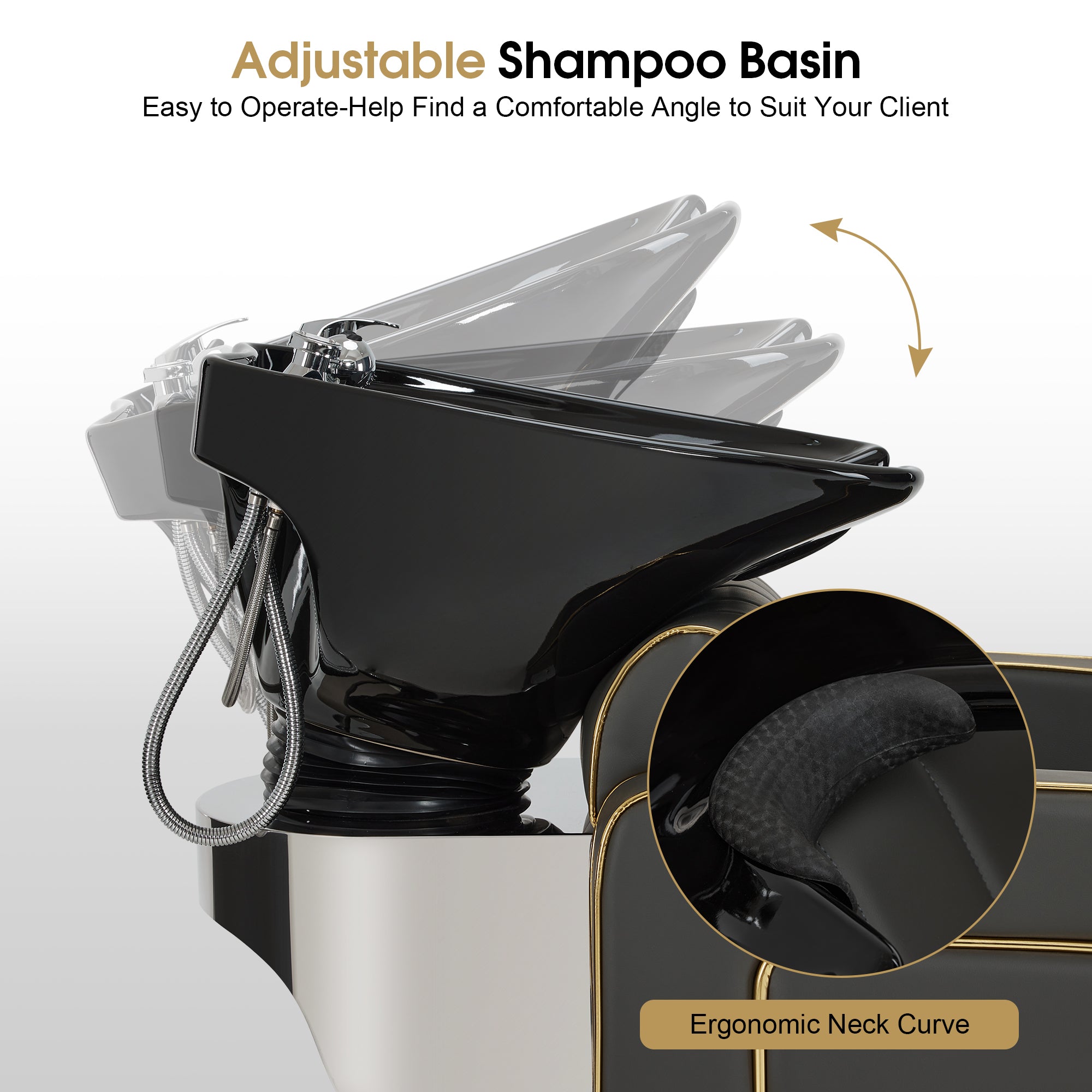 Backwash Shampoo Chair with Adjustable Porcelain Bowl Sink Unit for Spa Salon 9175