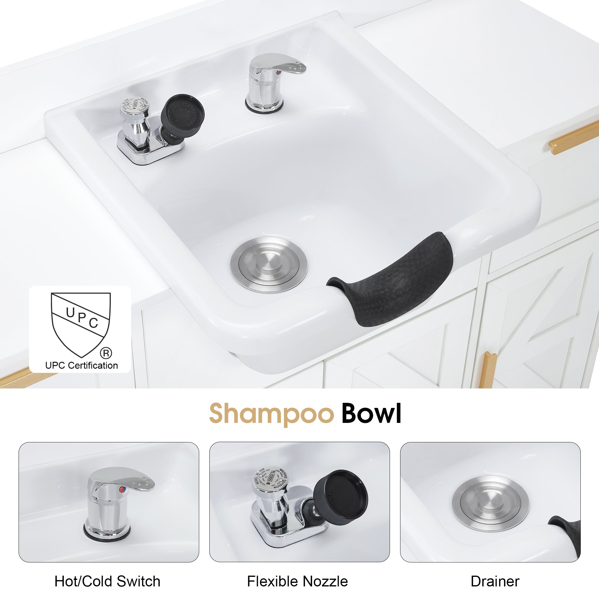 Barber Shampoo Storage Station, Hair Salon Shampoo Equipment with Backwash Sink & Cabinet 7137