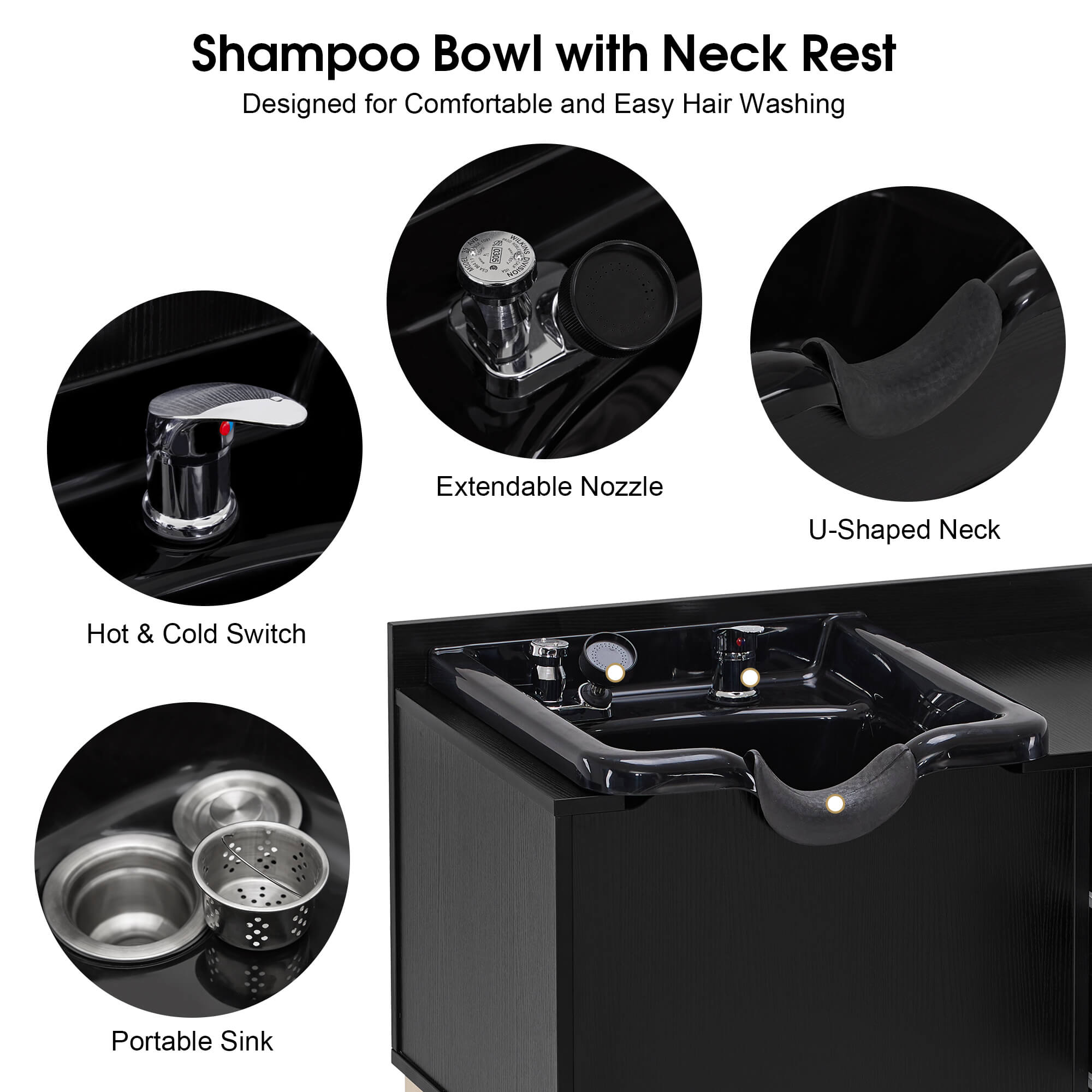 Shampoo Backwash Sink Station for Storage, Salon Shampoo Cabinet with Shampoo Bowl 3450