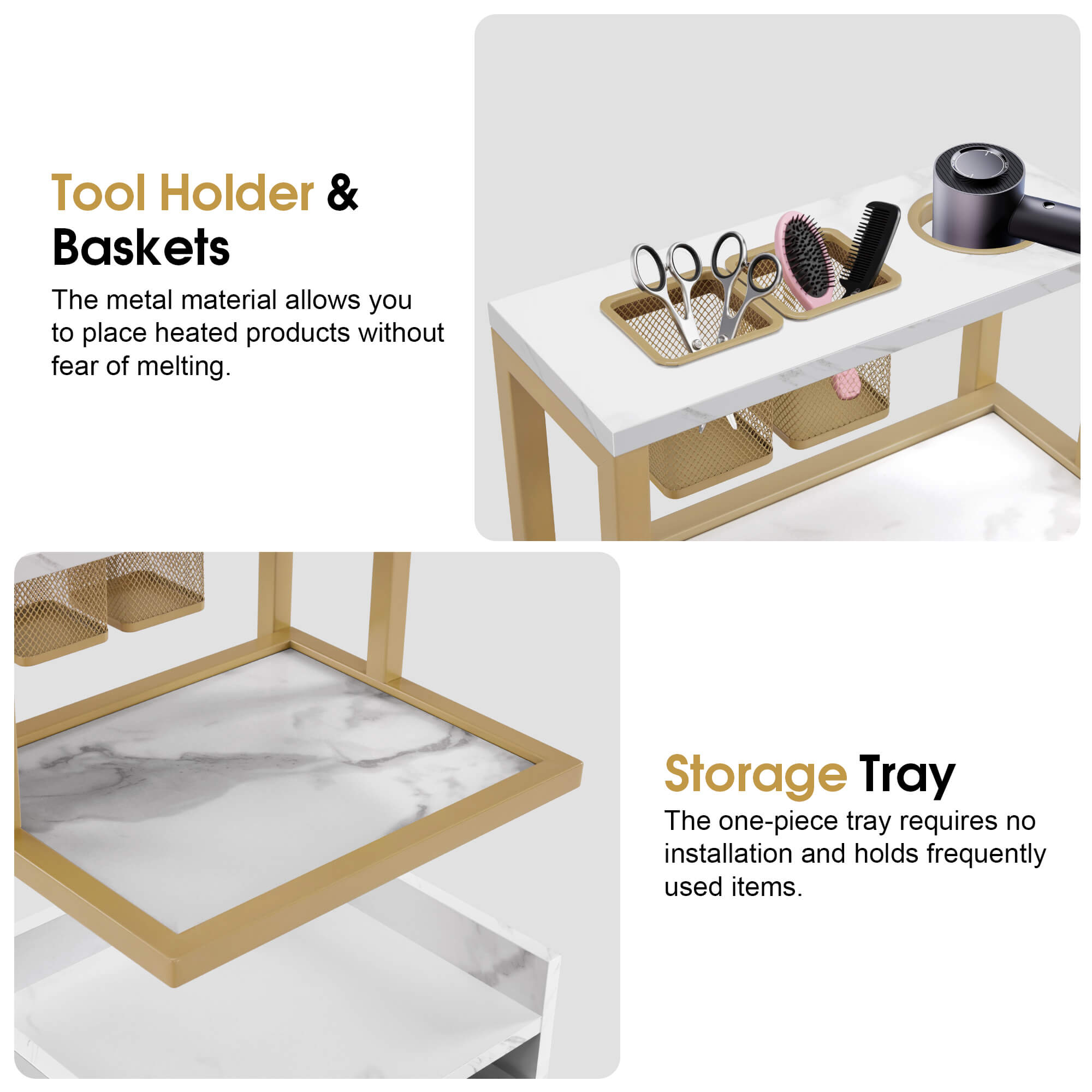 Beauty Salon Trolley with Tool Holders & Wheels, SPA Barber Rolling Cart with Metal Frame 2084