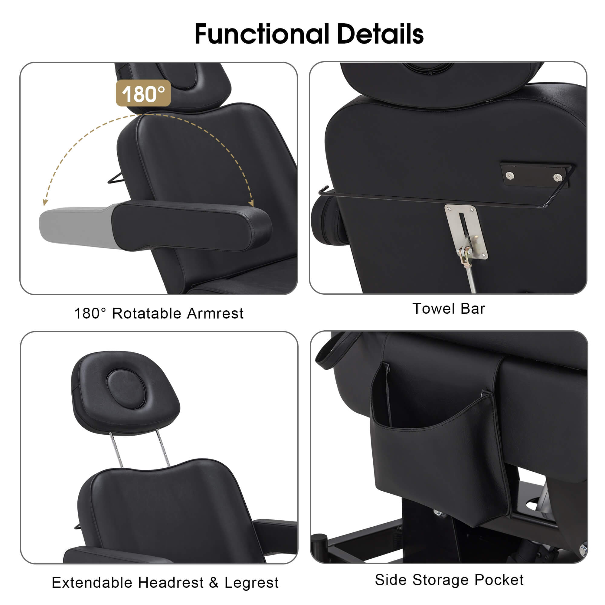 3 Motors Adjustable Electric Massage Beauty Bed, Spa Facial Chair with Foot Casters, PVC Leather 2754