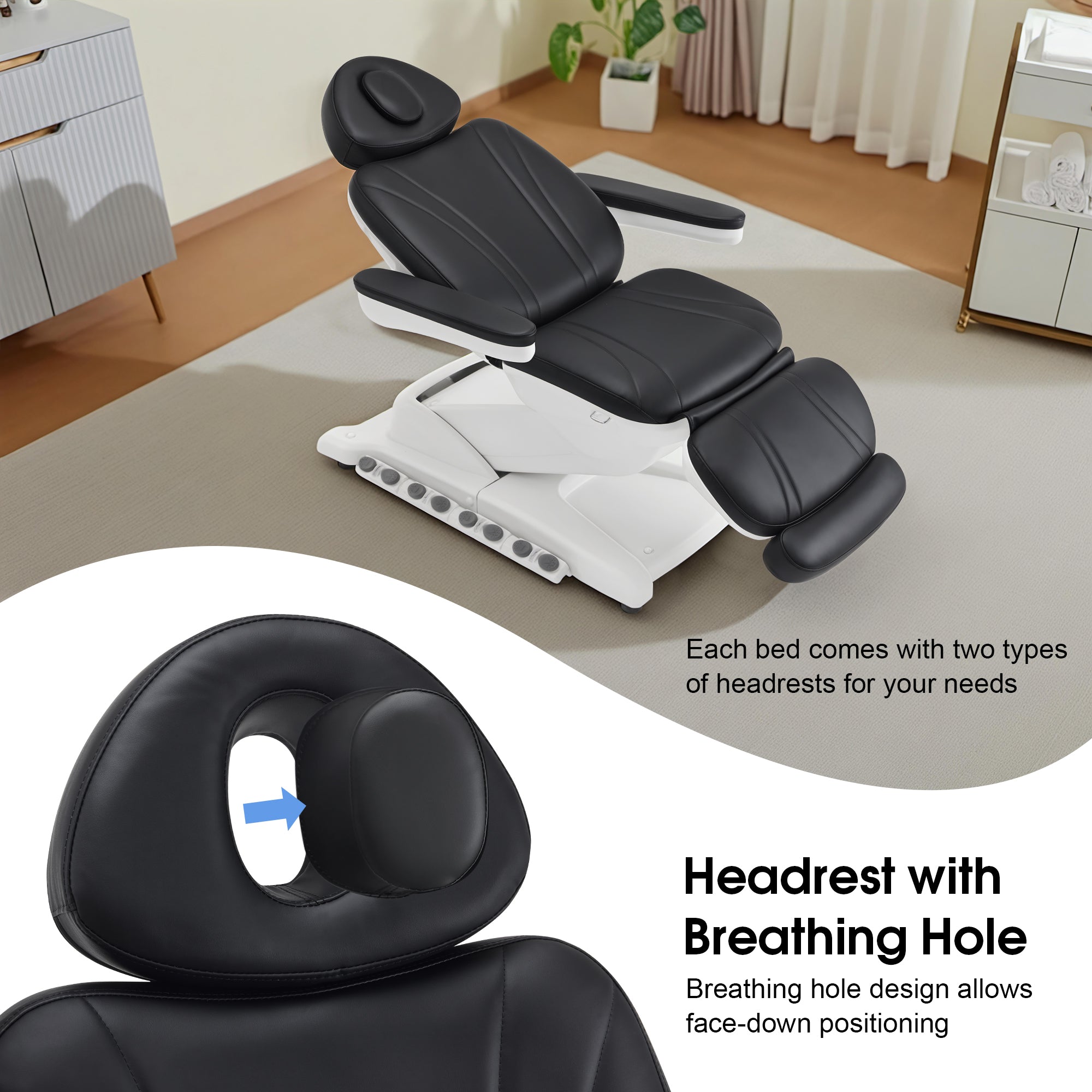 4-Motor Electric Facial Spa Bed with Hand & Foot Control, PU Leather Esthetician Adjustable Massage Table, 440 lbs Capacity 2119