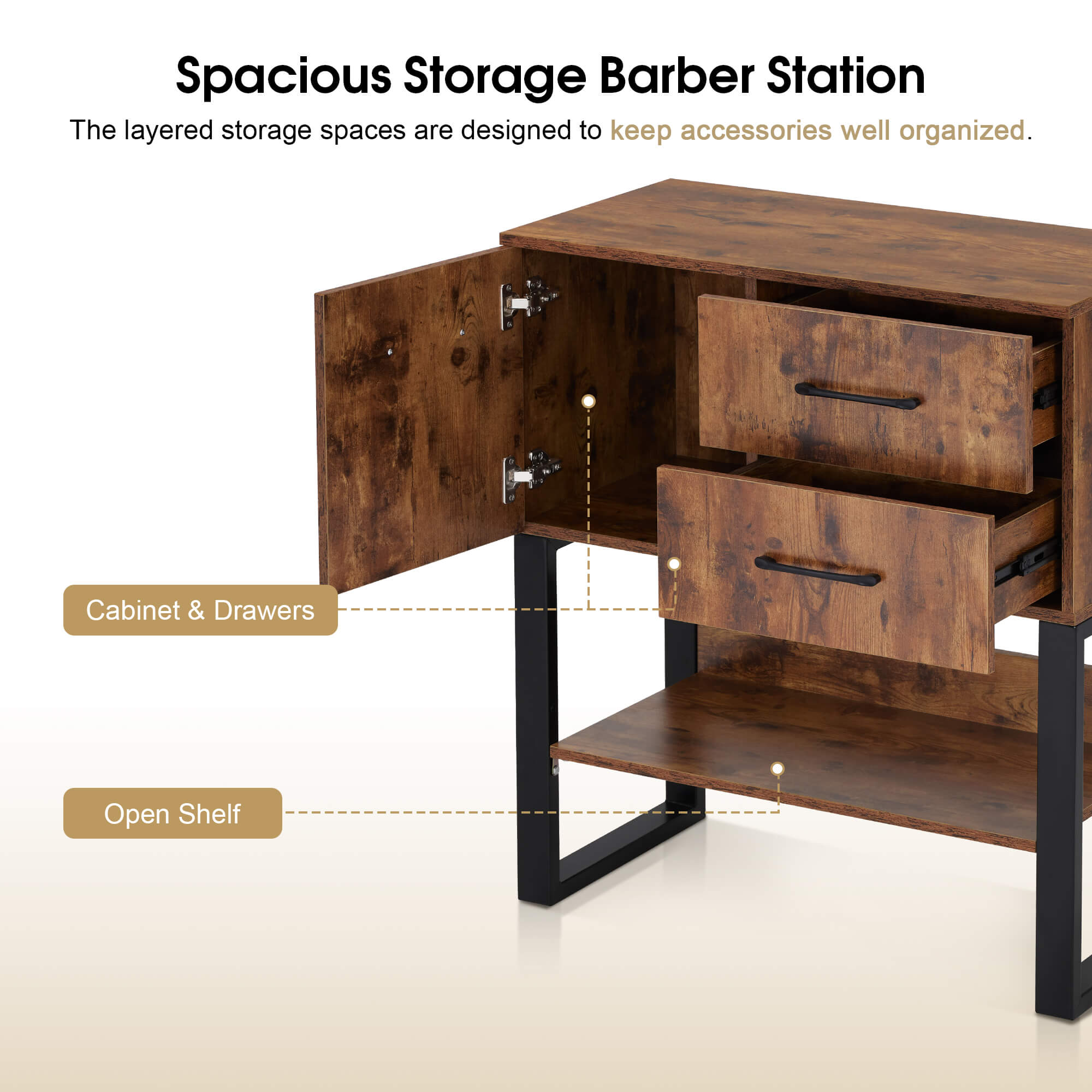 BarberPub Barber Station Wall Mount Storage Cabinet Bathroom Dresser with Shelf 3185