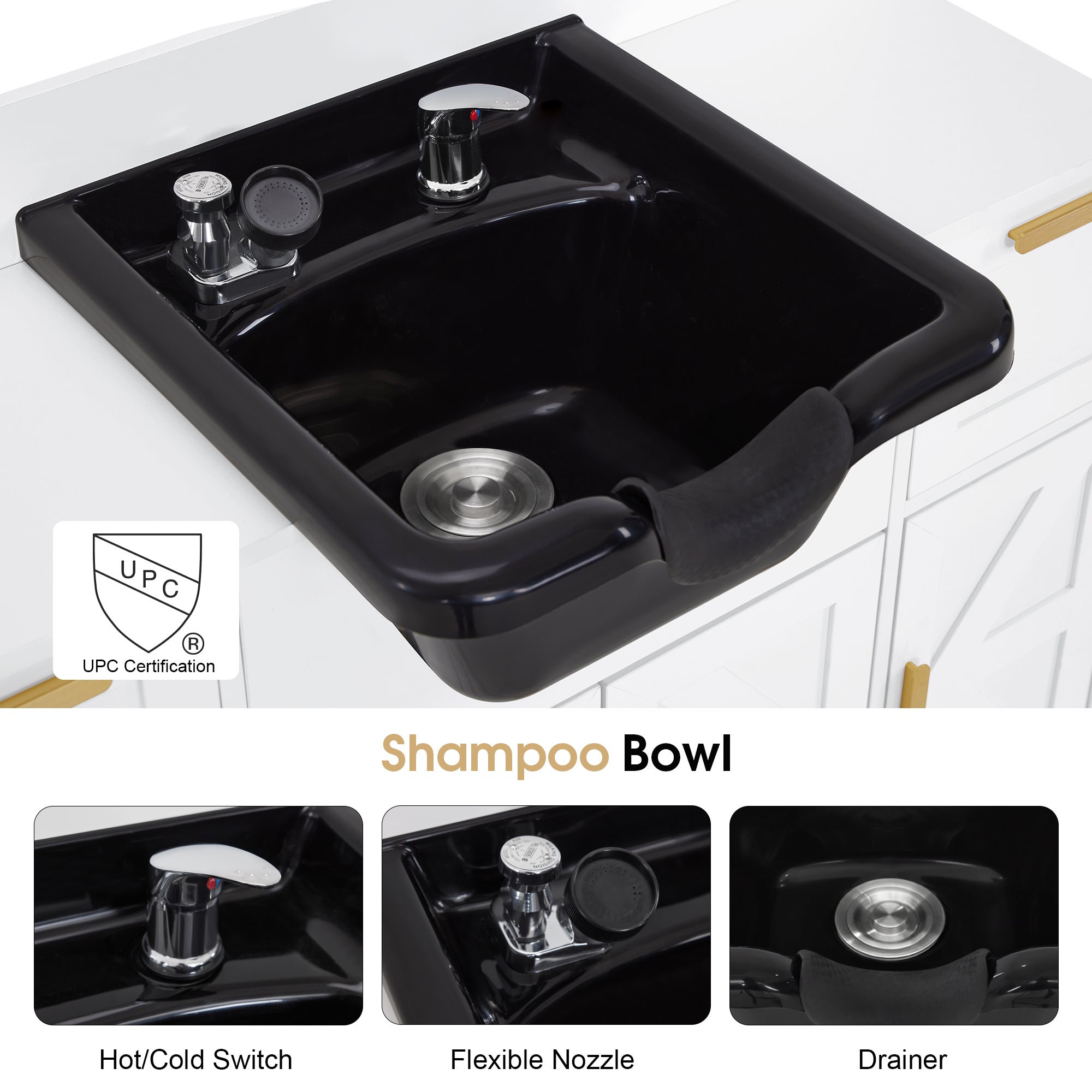 Barber Shampoo Storage Station, Hair Salon Shampoo Equipment with Backwash Sink & Cabinet 7137