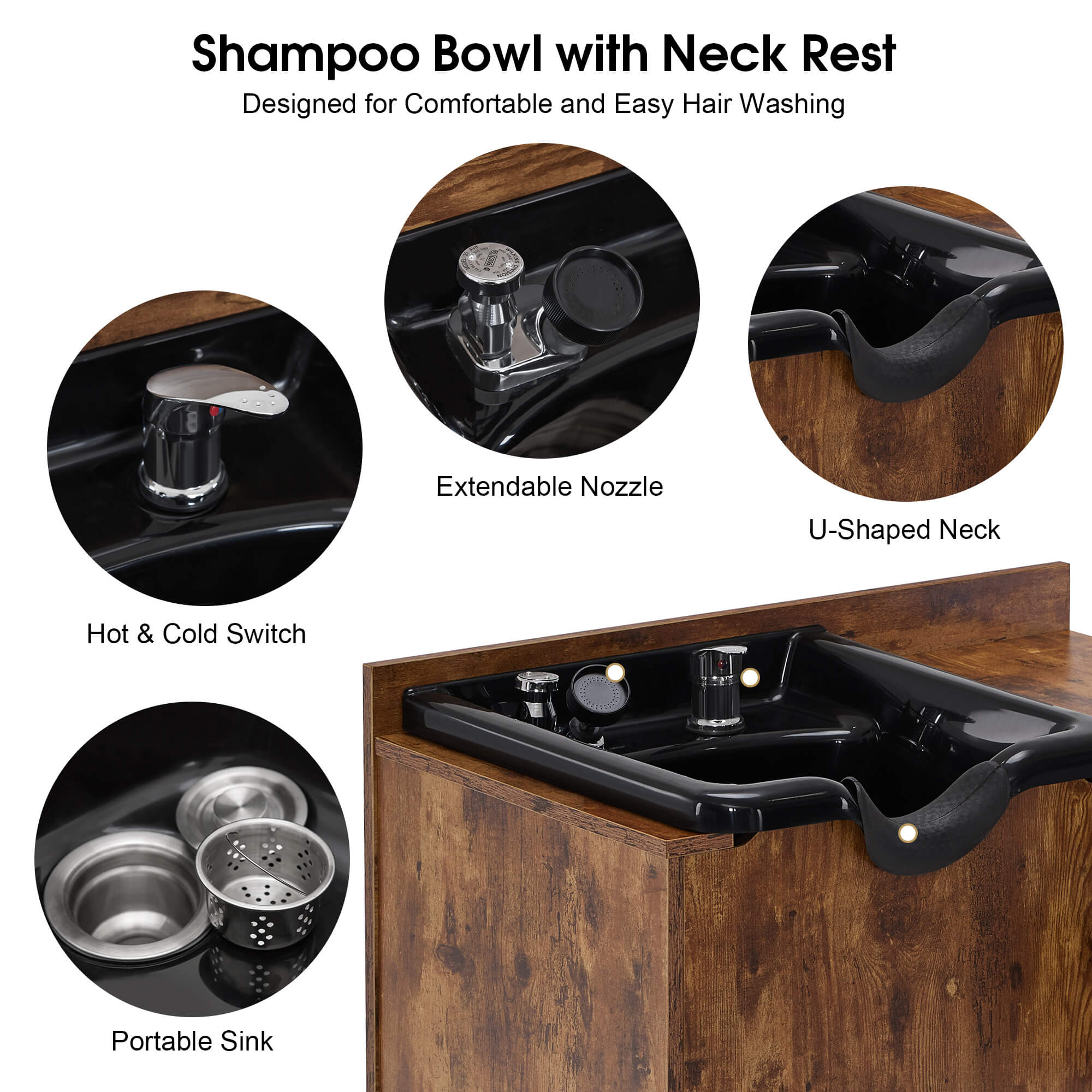Shampoo Backwash Sink Station for Storage, Salon Shampoo Cabinet with Shampoo Bowl 3450
