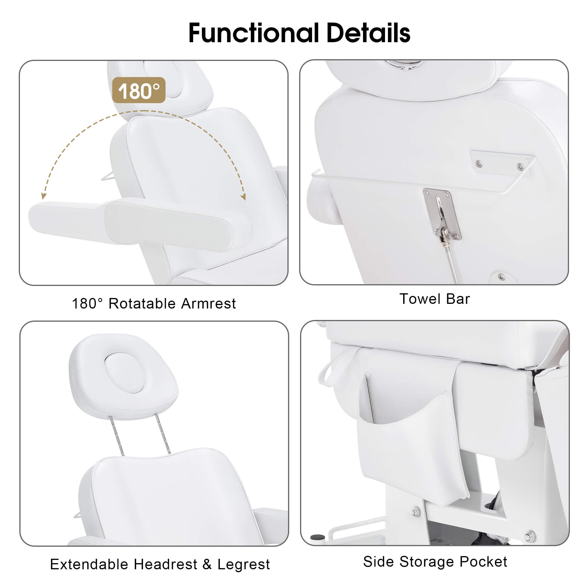 3 Motors Adjustable Electric Massage Beauty Bed, Spa Facial Chair with Foot Casters, PVC Leather 2754