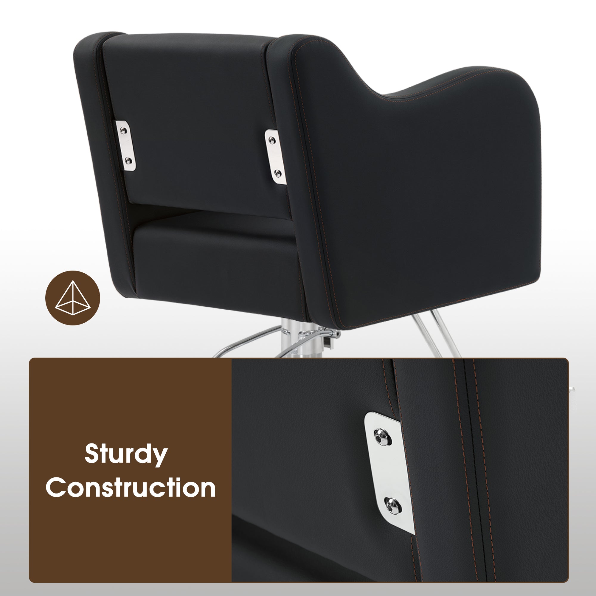 BarberPub Salon Chair 3802 & Backwash Shampoo Chair 9370 Set – Brown Hydraulic Barber Styling Chair with Ceramic Hair Wash Bowl