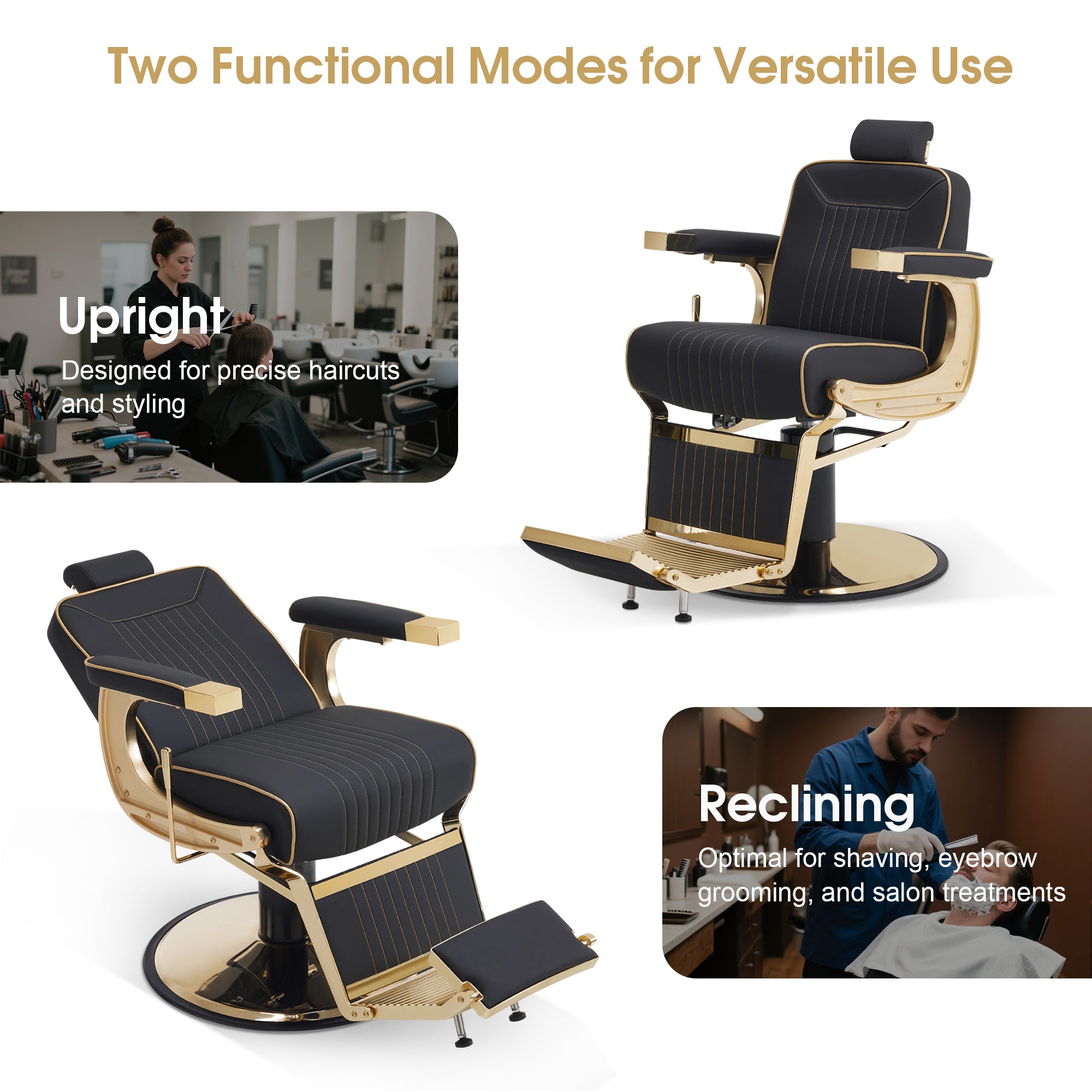 BarberPub Hydraulic Reclining Barber Chair with Adjustable Headrest, Black 8334