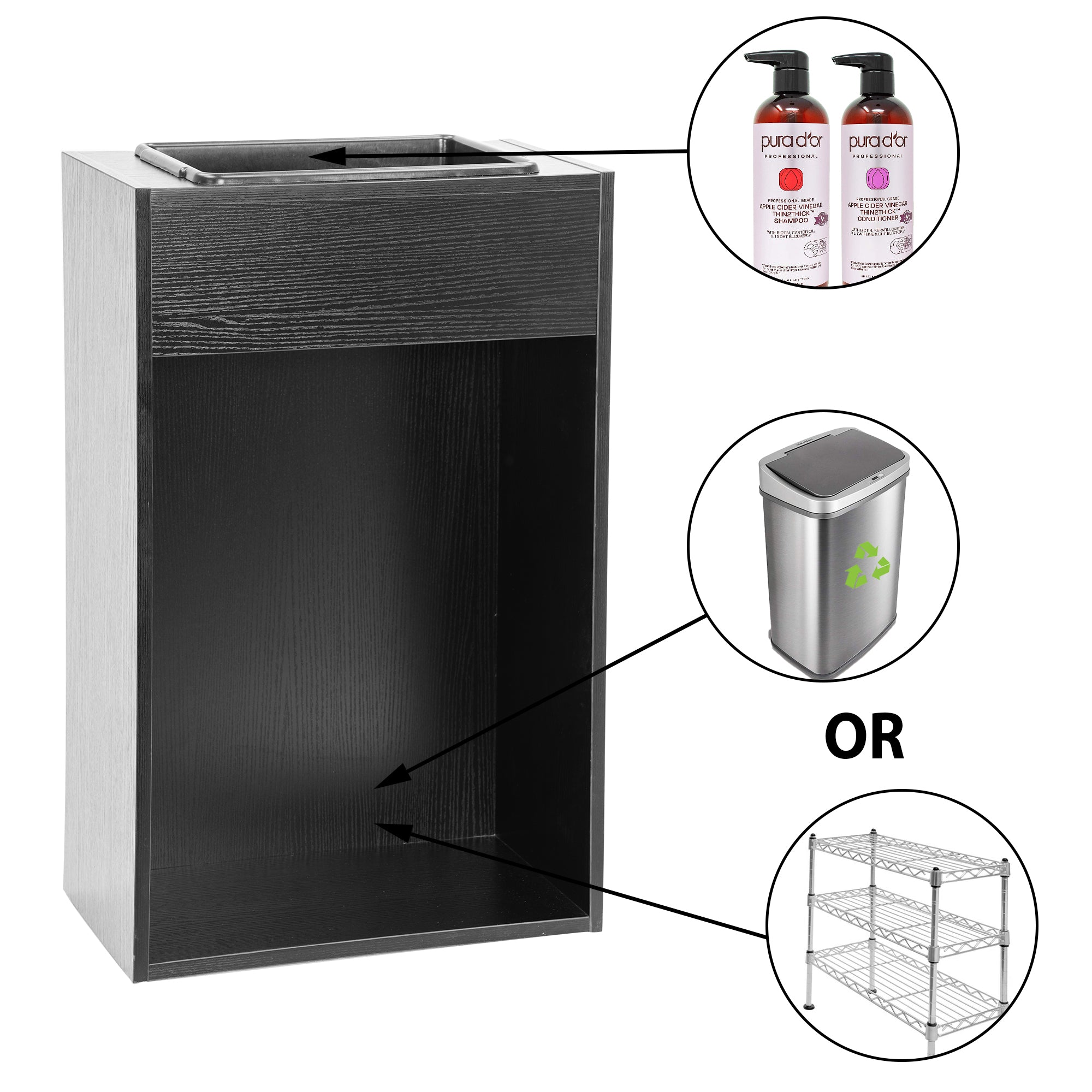 BarberPub Salon Storage Cabinet with Plastic Tray, Barber Trash Station 7135